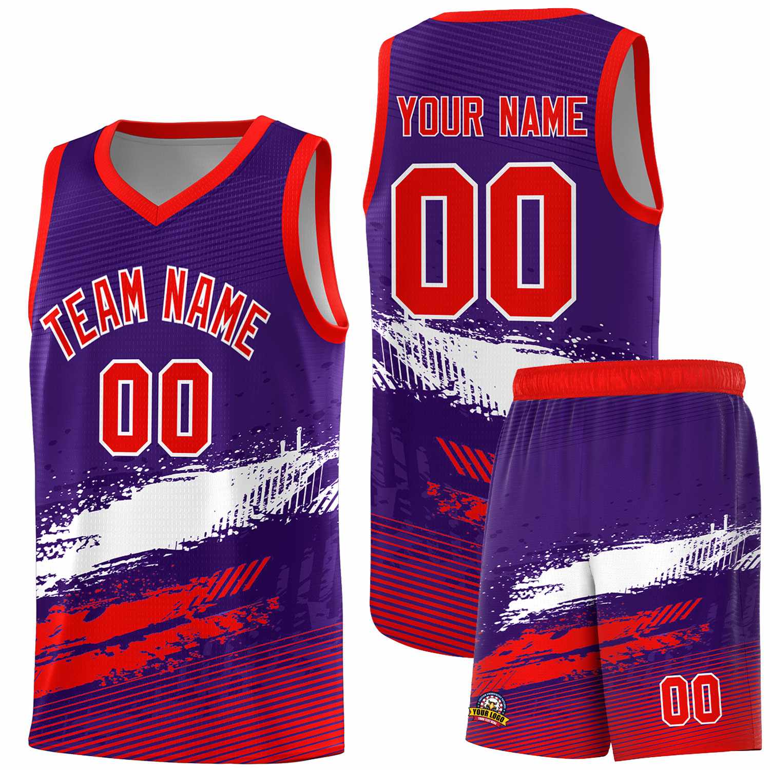 Custom Purple White and Red Graffiti Pattern Sports Uniform Basketball Jersey