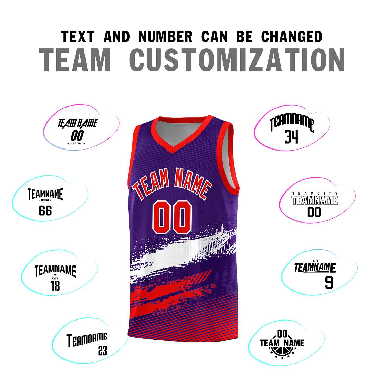 Custom Purple White and Red Graffiti Pattern Sports Uniform Basketball Jersey