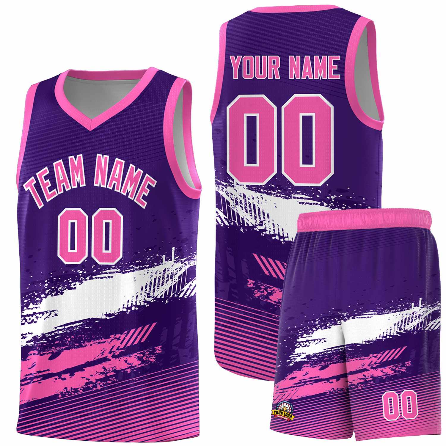 Custom Purple White and Pink Graffiti Pattern Sports Uniform Basketball Jersey