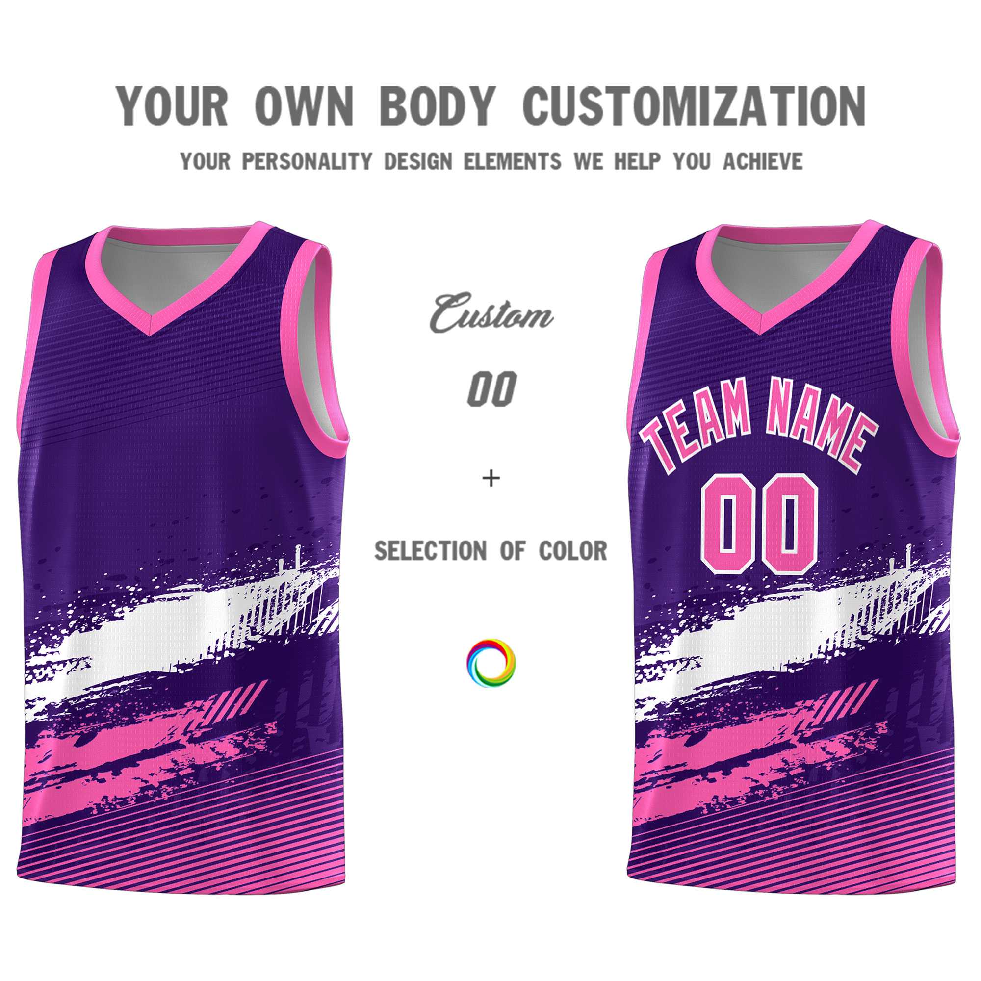 Custom Purple White and Pink Graffiti Pattern Sports Uniform Basketball Jersey