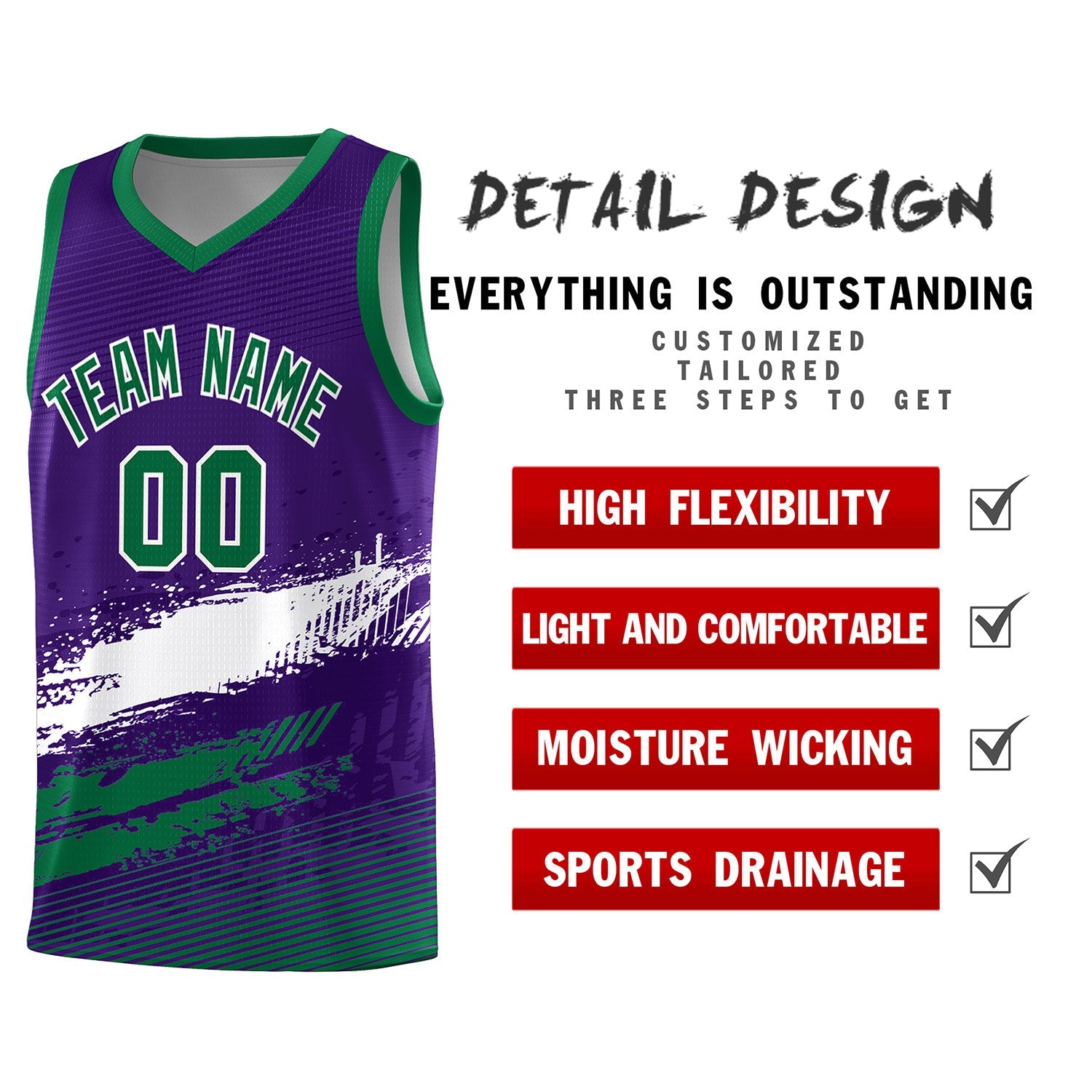 Custom Purple White and Kelly Green Graffiti Pattern Sports Uniform Basketball Jersey