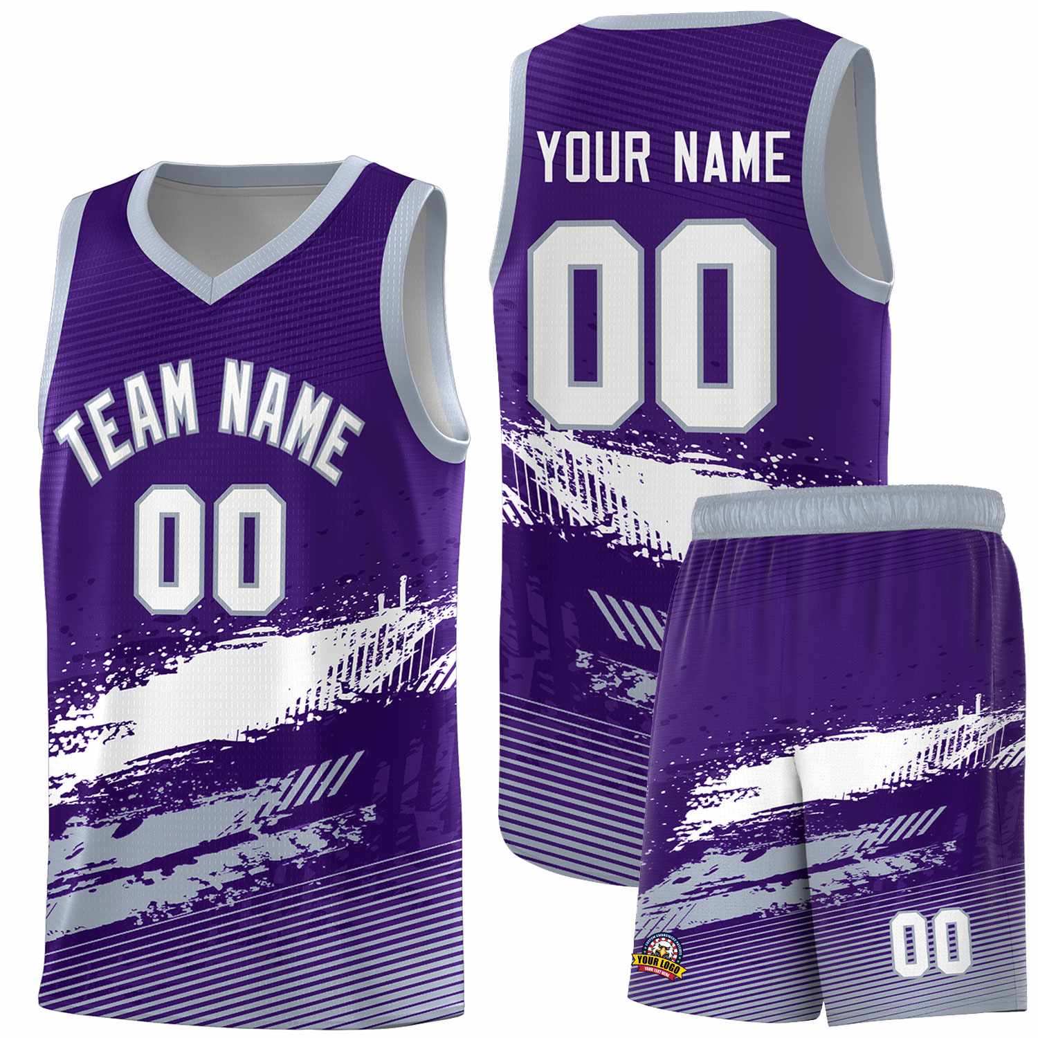 Custom Purple White and Gray Graffiti Pattern Sports Uniform Basketball Jersey