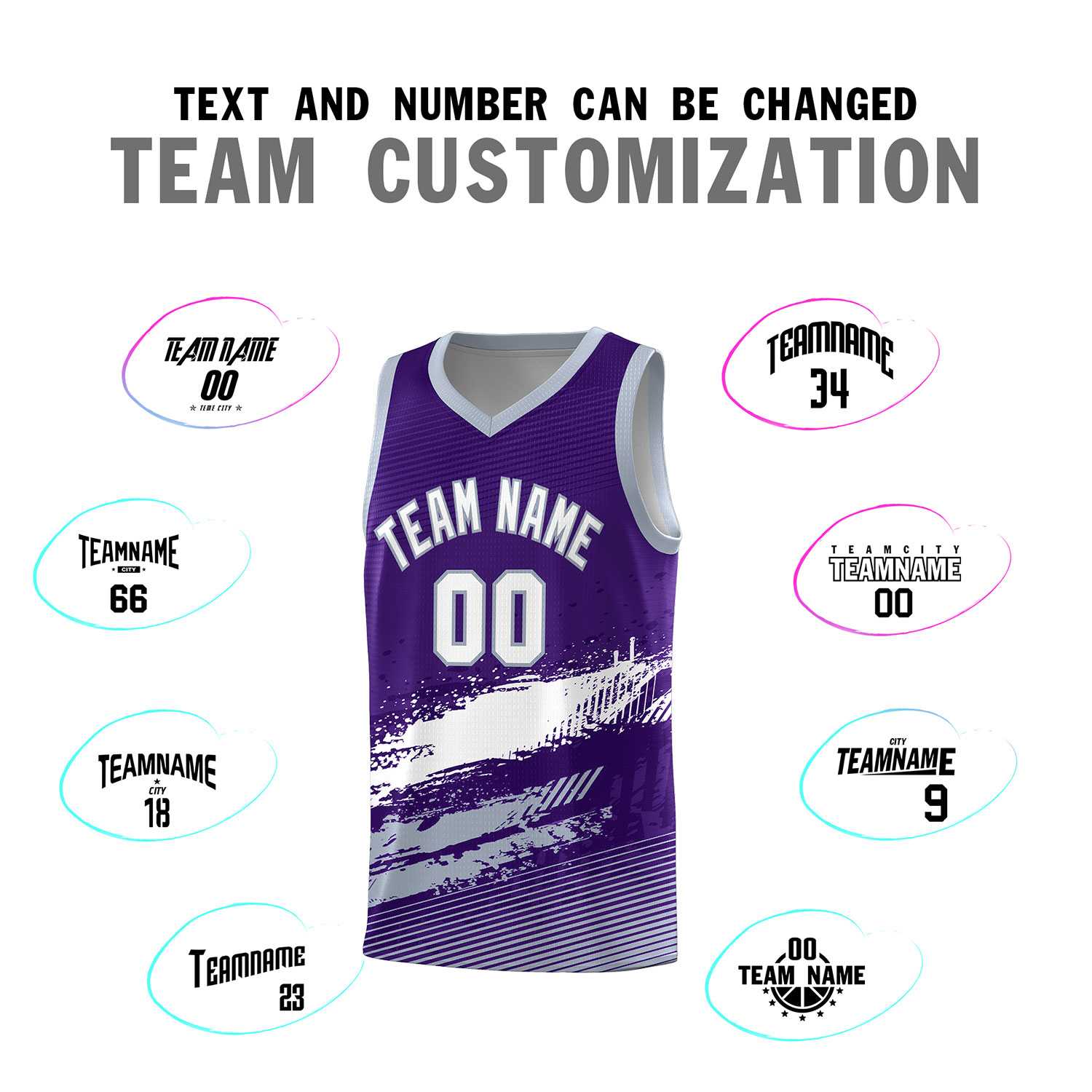 Custom Purple White and Gray Graffiti Pattern Sports Uniform Basketball Jersey