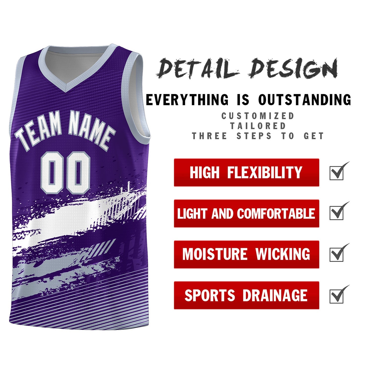 Custom Purple White and Gray Graffiti Pattern Sports Uniform Basketball Jersey