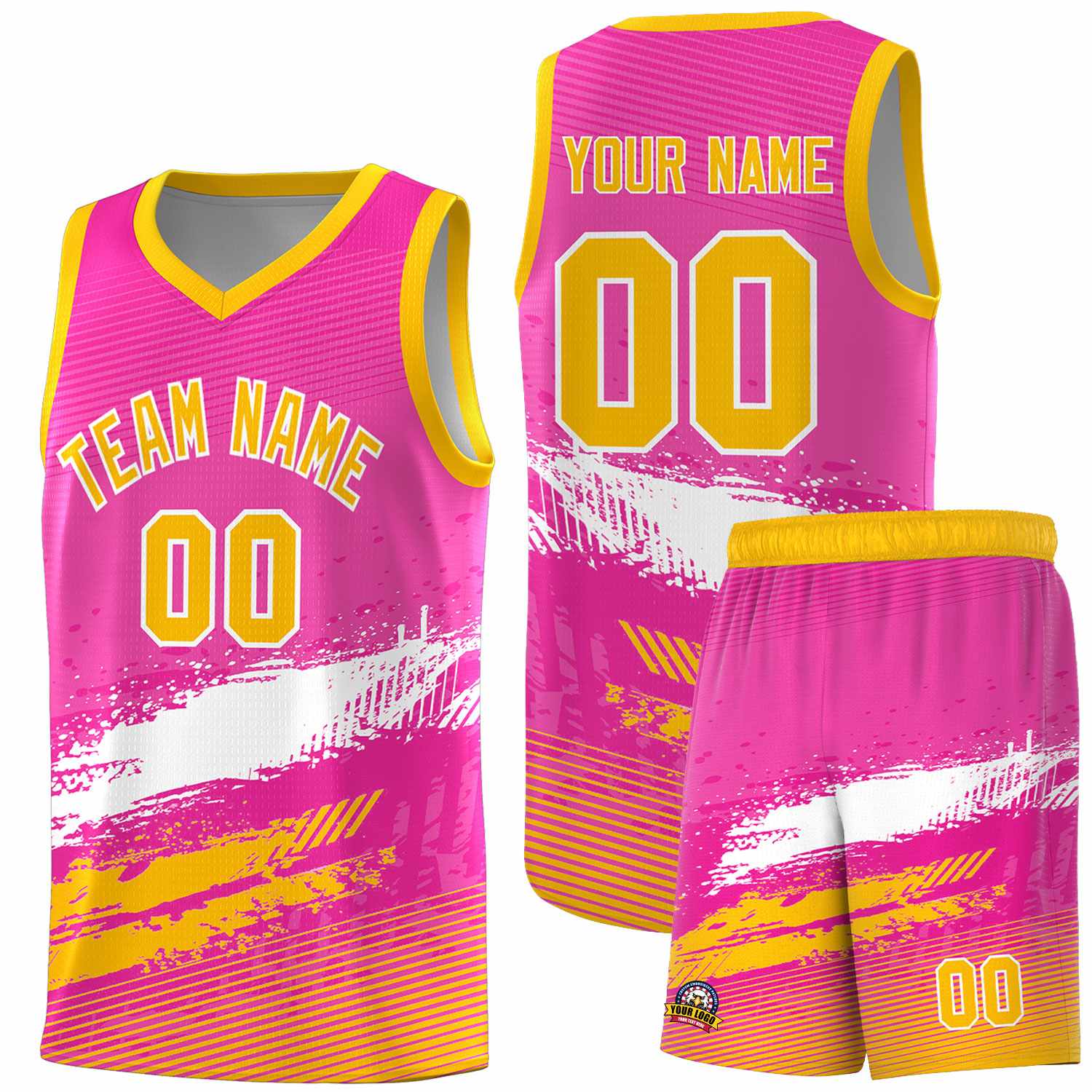 Custom Pink White and Yellow Graffiti Pattern Sports Uniform Basketball Jersey