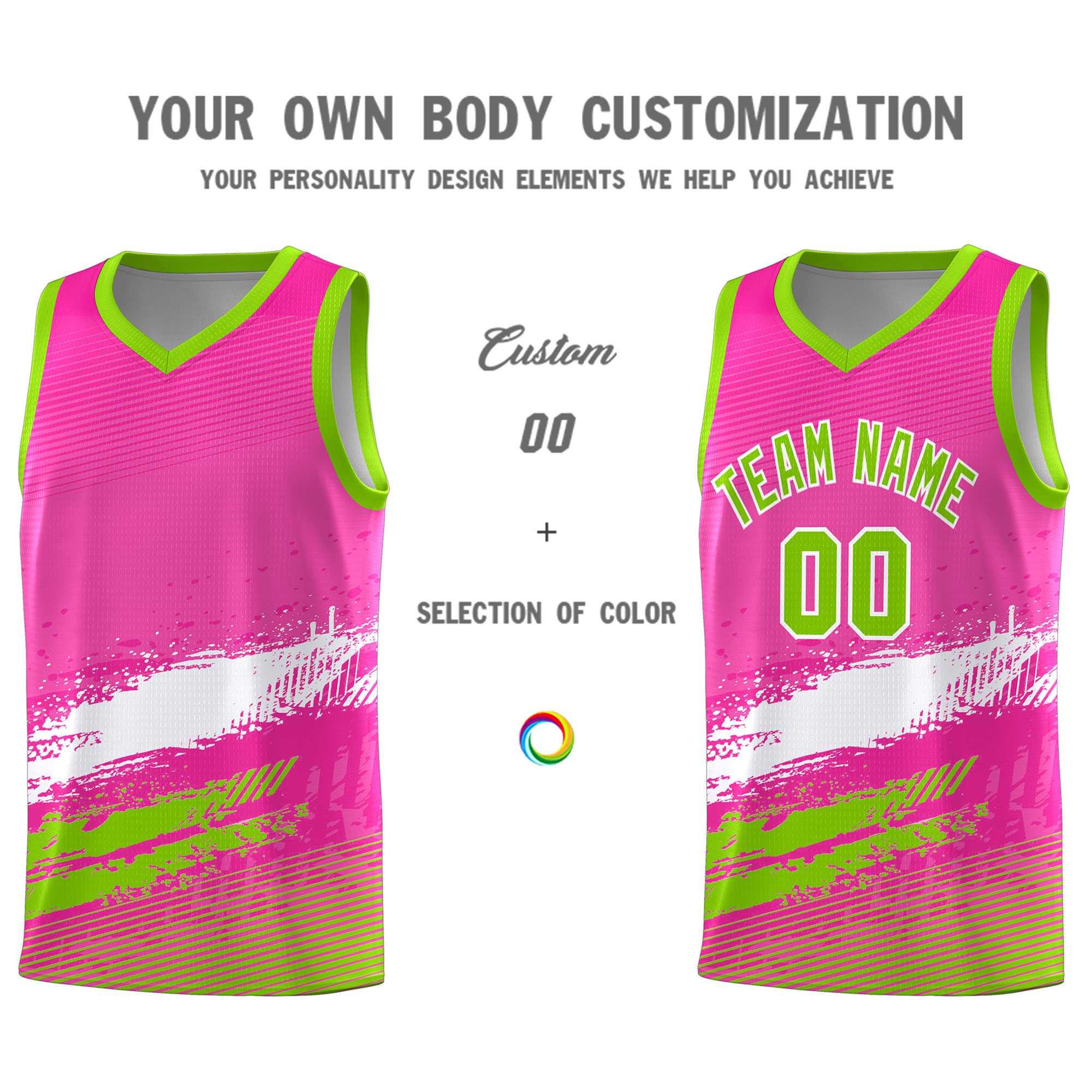 Custom Pink White and Neon Green Graffiti Pattern Sports Uniform Basketball Jersey