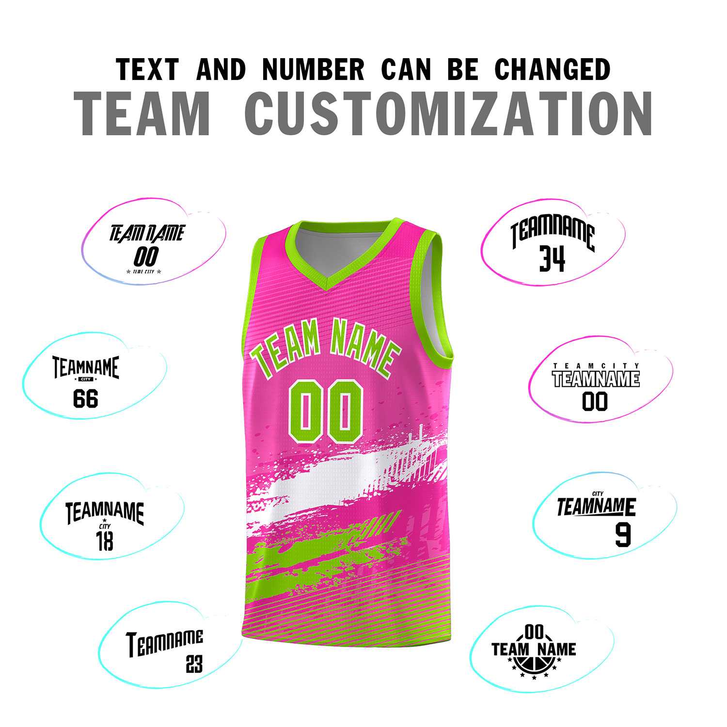 Custom Pink White and Neon Green Graffiti Pattern Sports Uniform Basketball Jersey