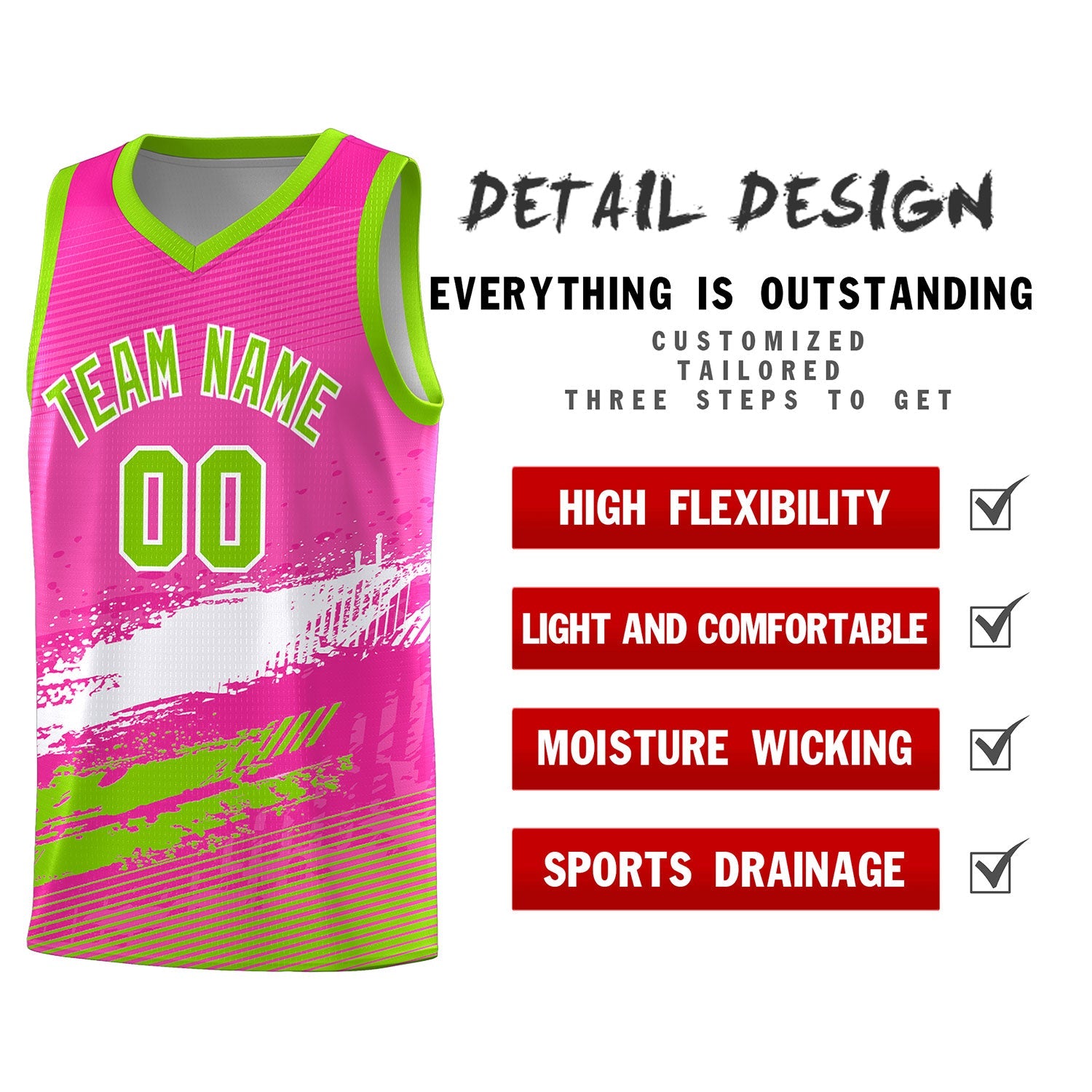 Custom Pink White and Neon Green Graffiti Pattern Sports Uniform Basketball Jersey