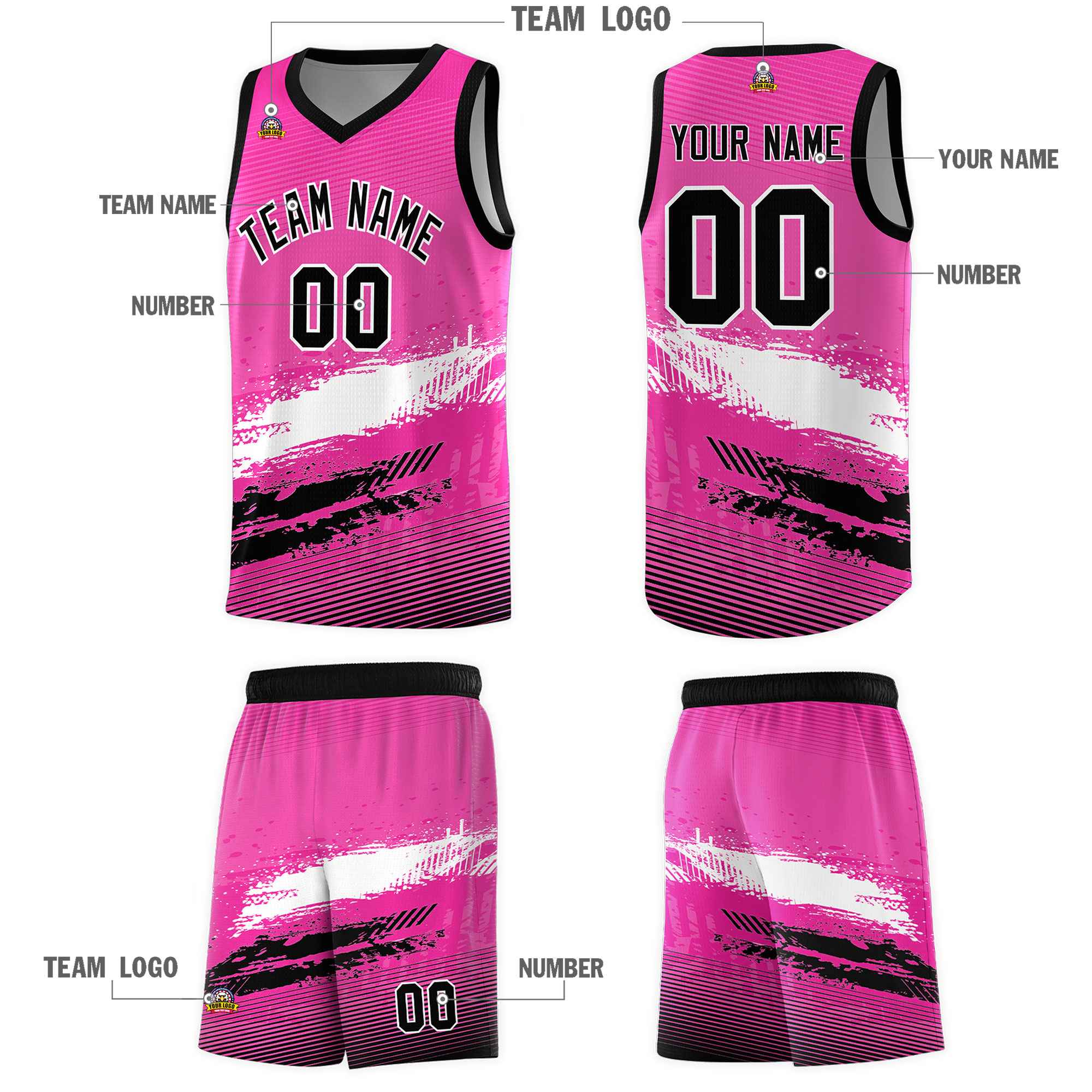 Custom Pink White and Black Graffiti Pattern Sports Uniform Basketball Jersey