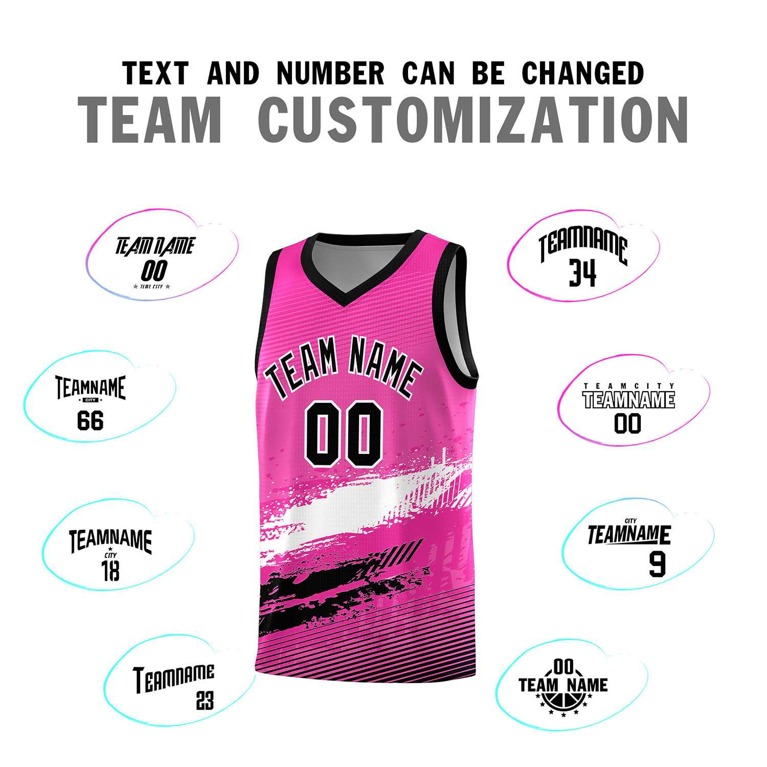 Custom Pink White and Black Graffiti Pattern Sports Uniform Basketball Jersey