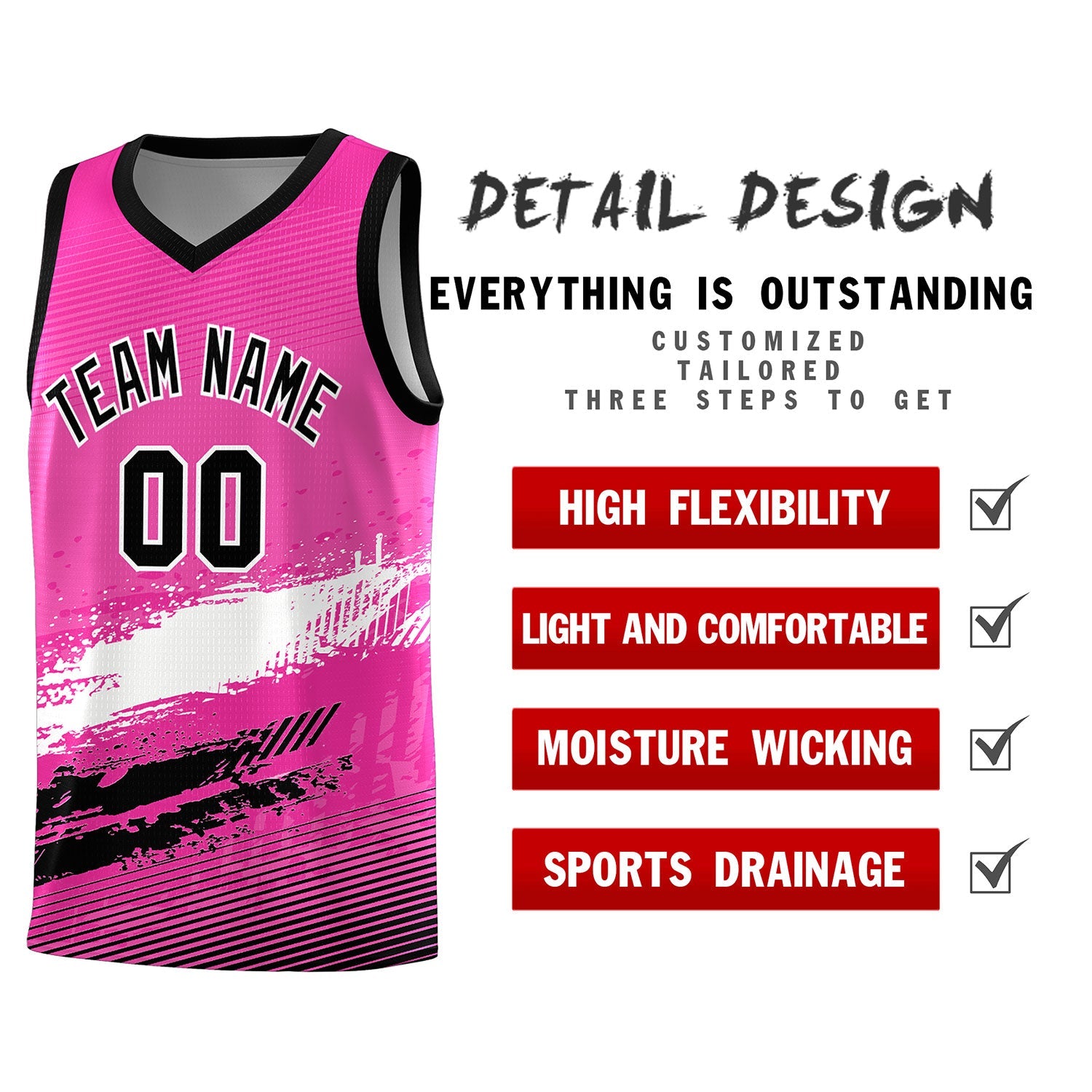 Custom Pink White and Black Graffiti Pattern Sports Uniform Basketball Jersey