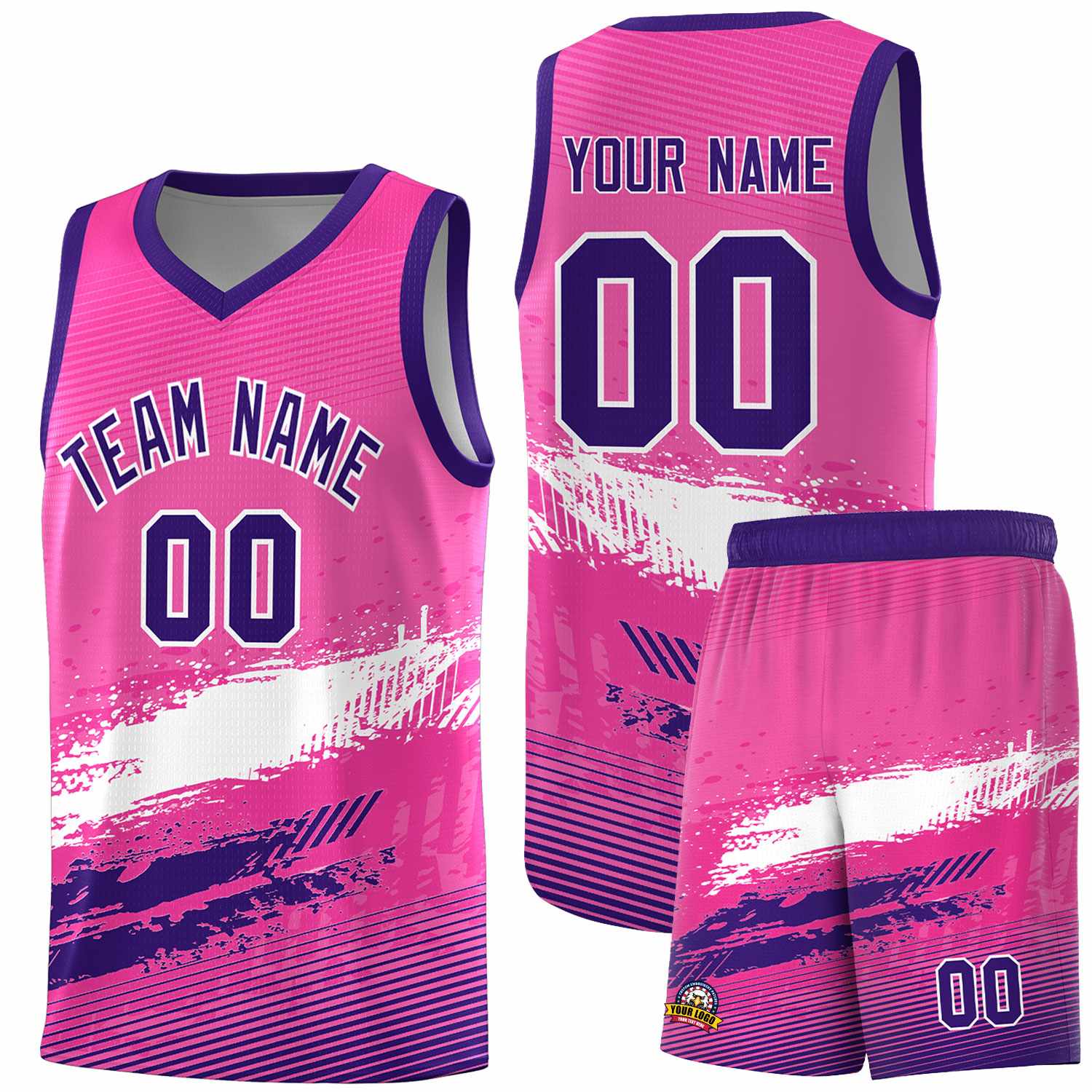 Custom Pink White and Purple Graffiti Pattern Sports Uniform Basketball Jersey