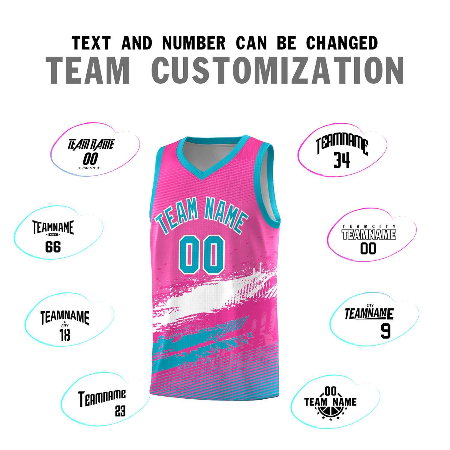 Custom Pink White and Sky Blue Graffiti Pattern Sports Uniform Basketball Jersey