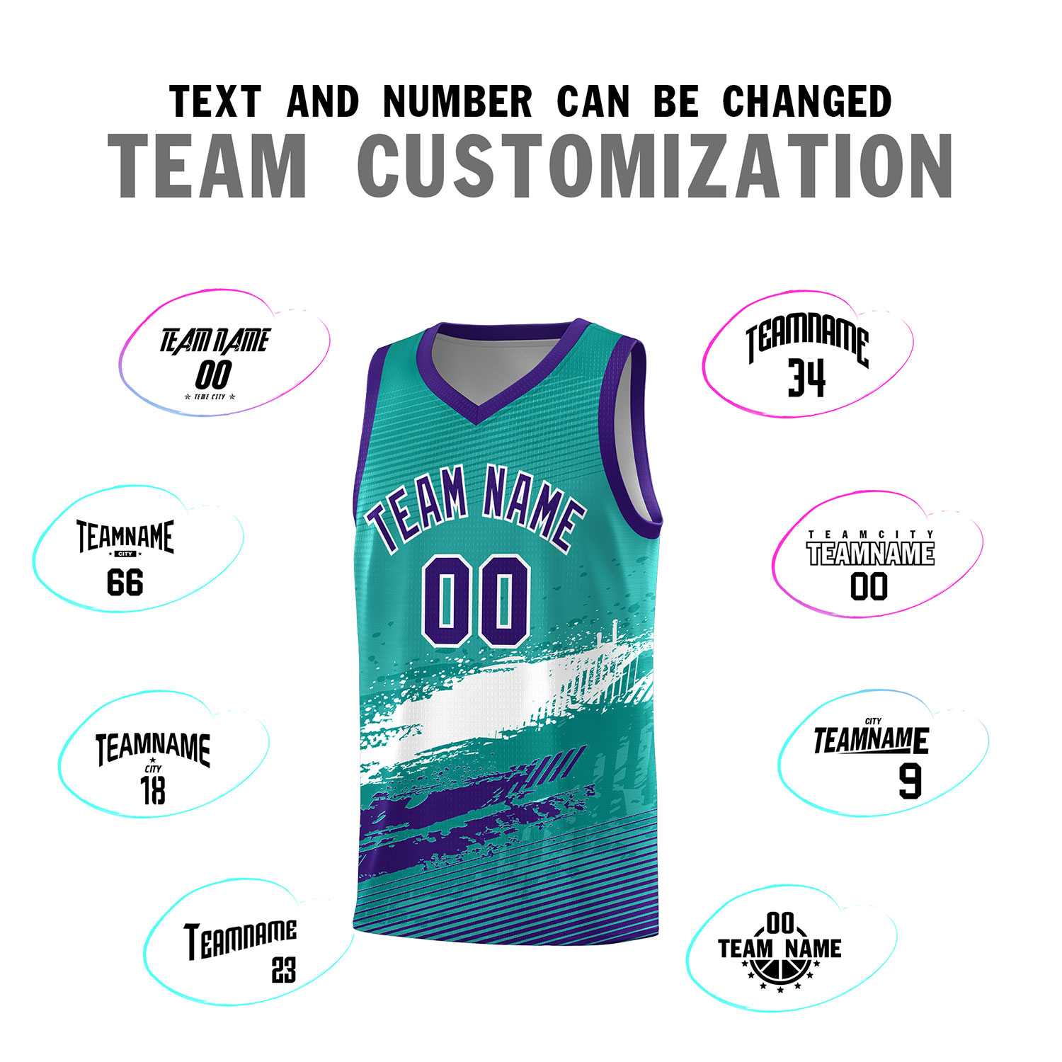 Custom Aqua White and Purple Graffiti Pattern Sports Uniform Basketball Jersey