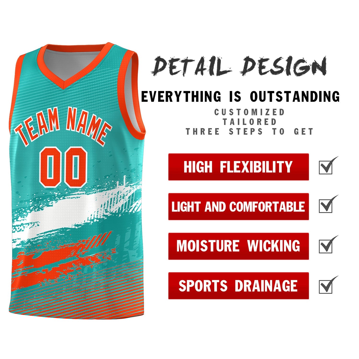 Custom Aqua White and Orange Graffiti Pattern Sports Uniform Basketball Jersey