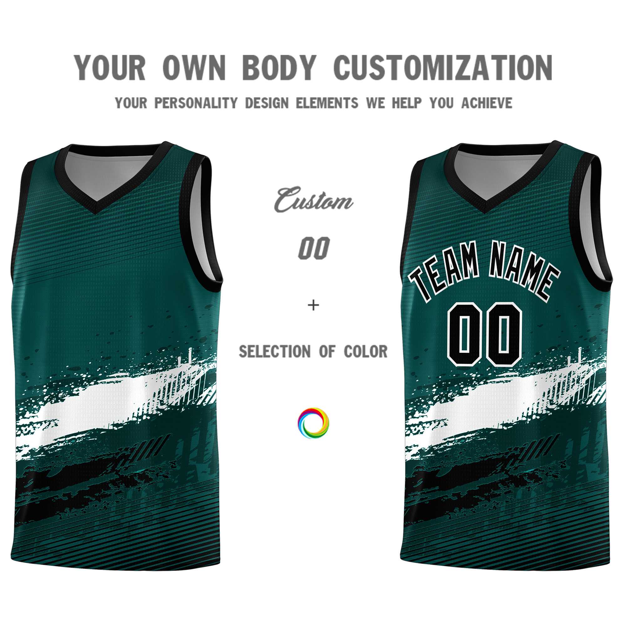 Custom Midnight Green White and Black Graffiti Pattern Sports Uniform Basketball Jersey