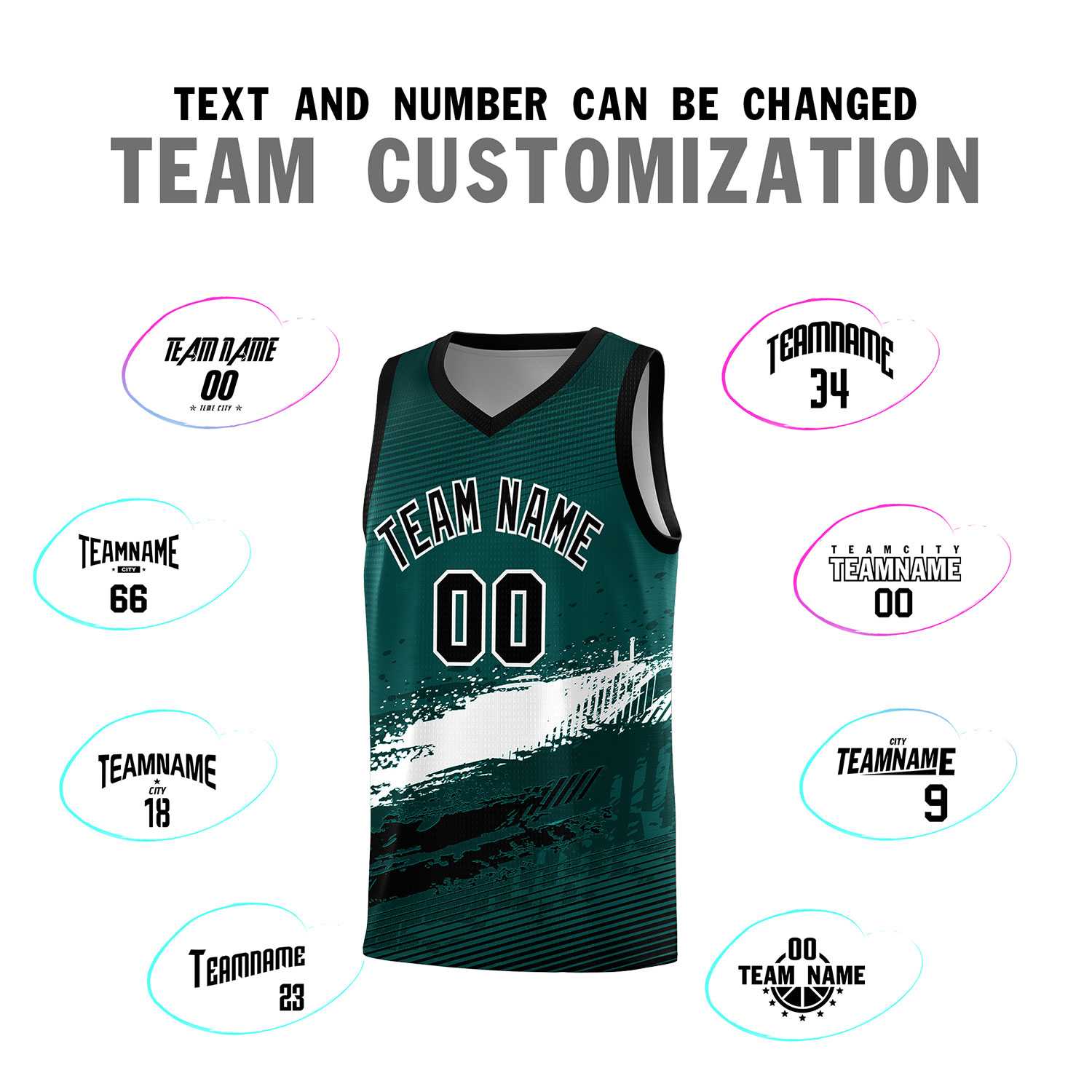 Custom Midnight Green White and Black Graffiti Pattern Sports Uniform Basketball Jersey