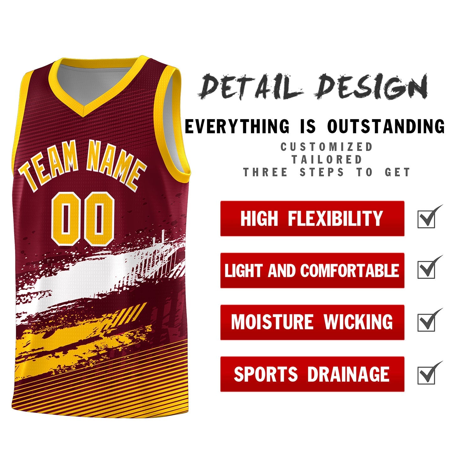 Custom Crimson White and Yellow Graffiti Pattern Sports Uniform Basketball Jersey