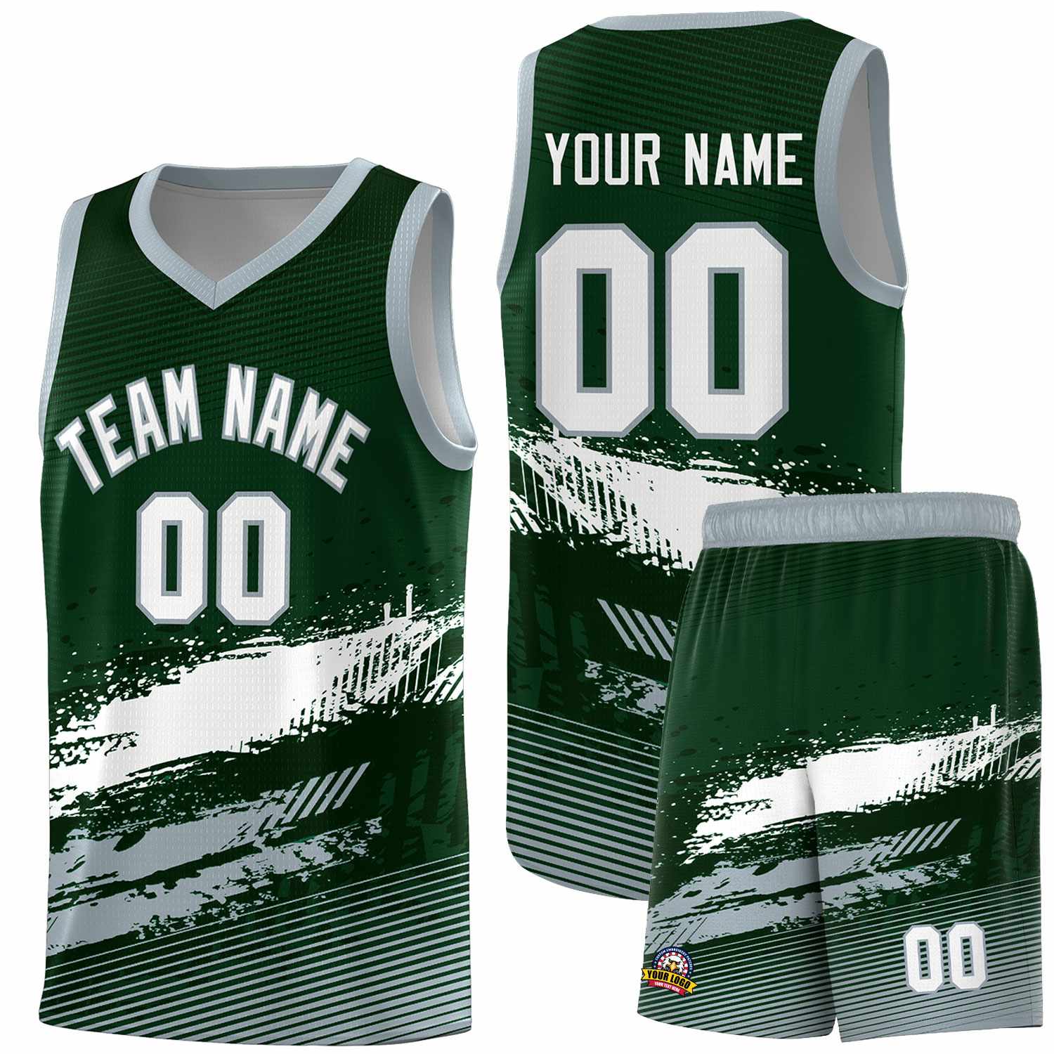 Custom Green White and Gray Graffiti Pattern Sports Uniform Basketball Jersey