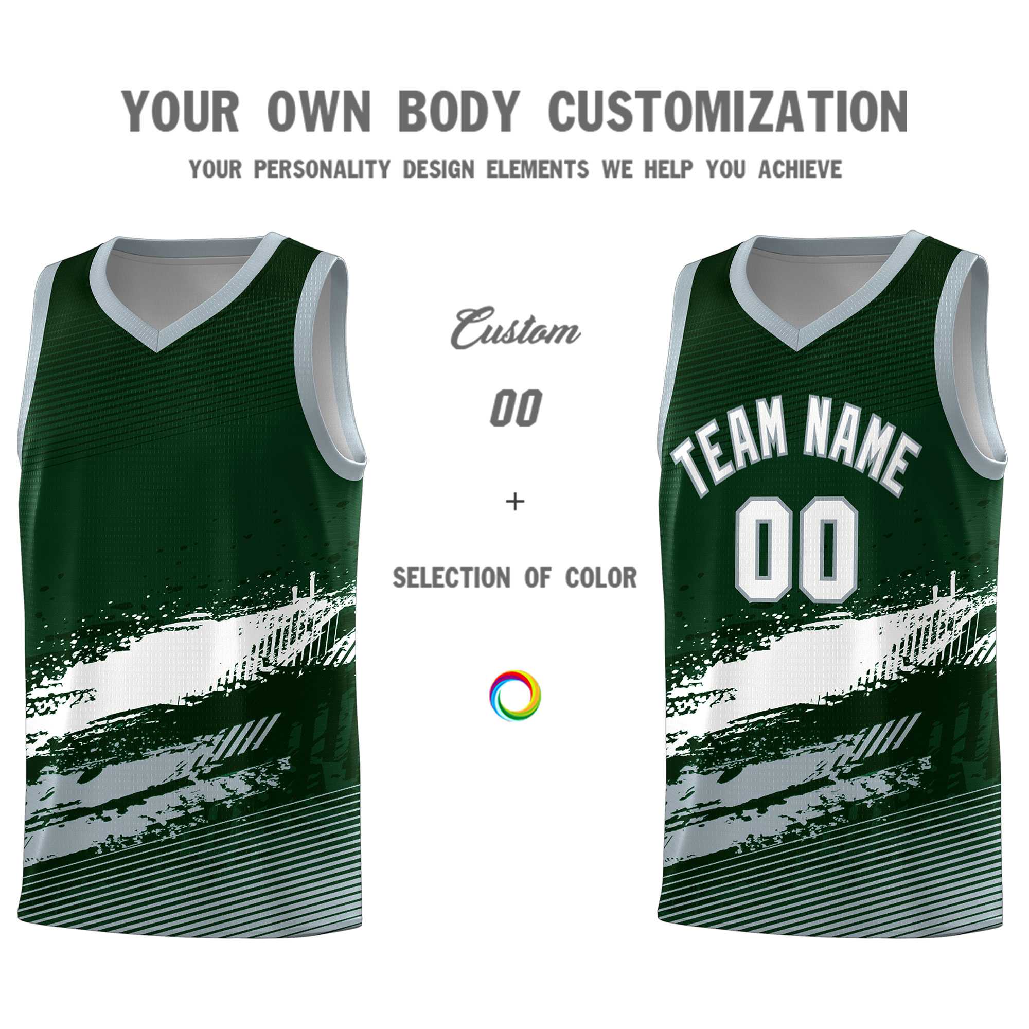 Custom Green White and Gray Graffiti Pattern Sports Uniform Basketball Jersey