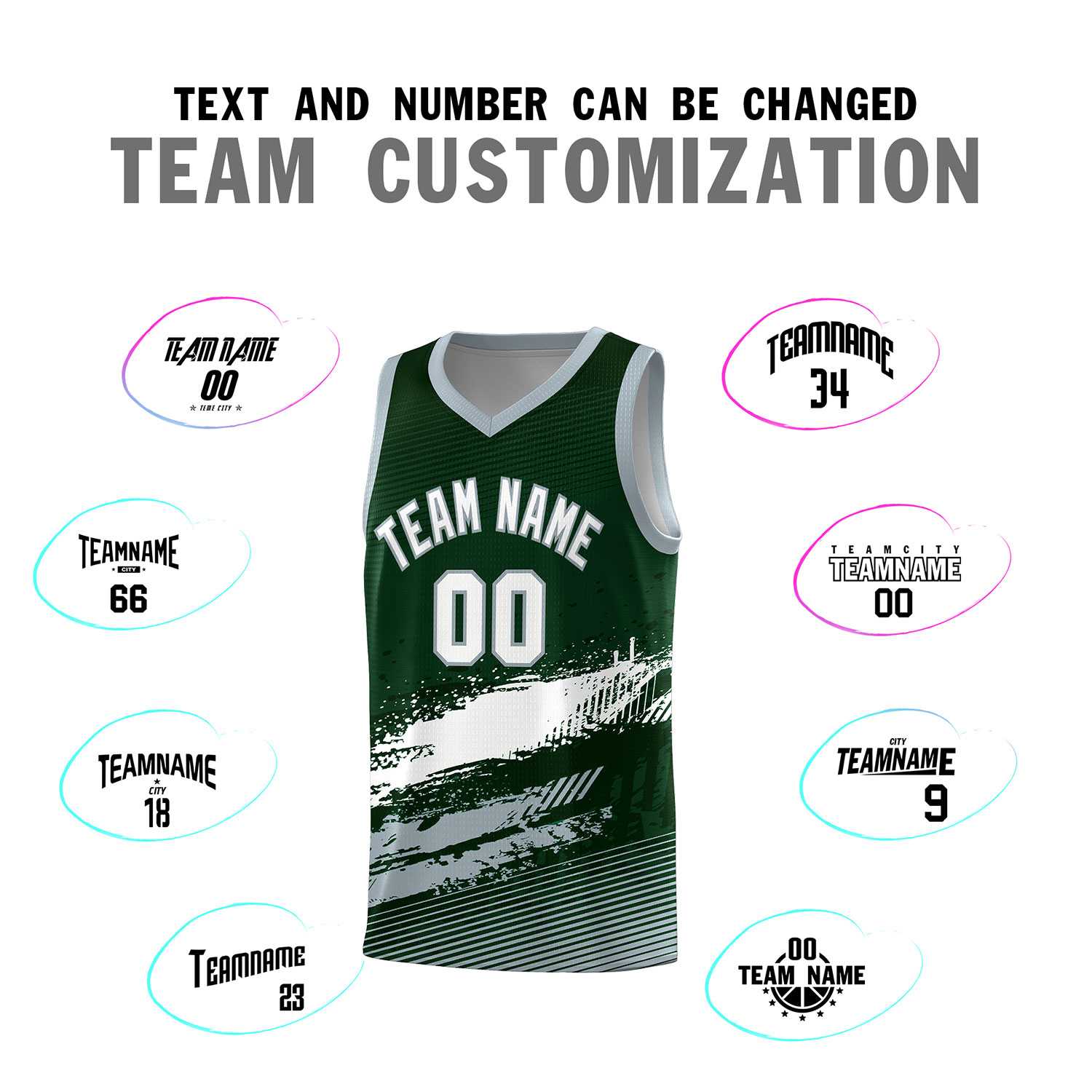 Custom Green White and Gray Graffiti Pattern Sports Uniform Basketball Jersey