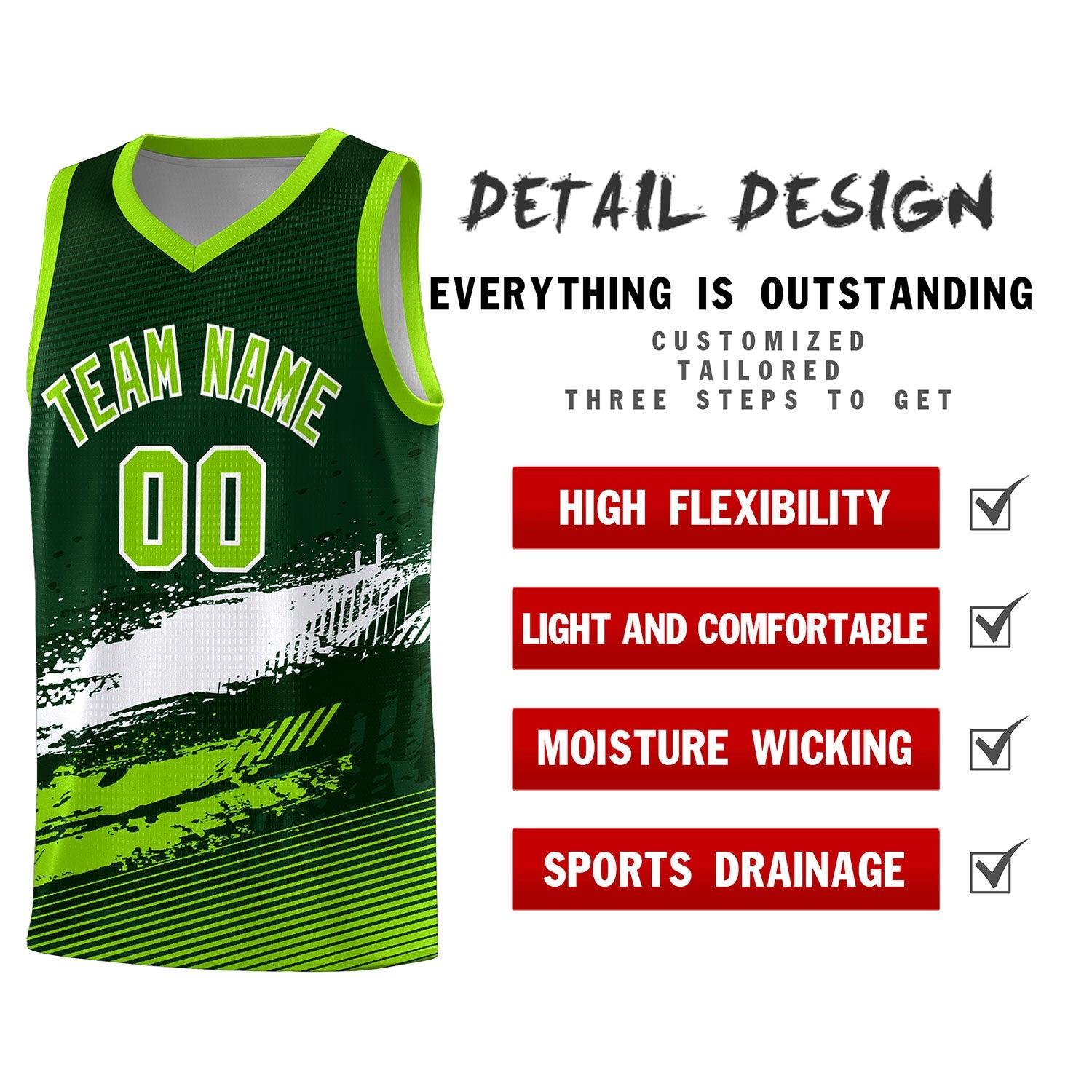 Custom Green White and Neon Green Graffiti Pattern Sports Uniform Basketball Jersey