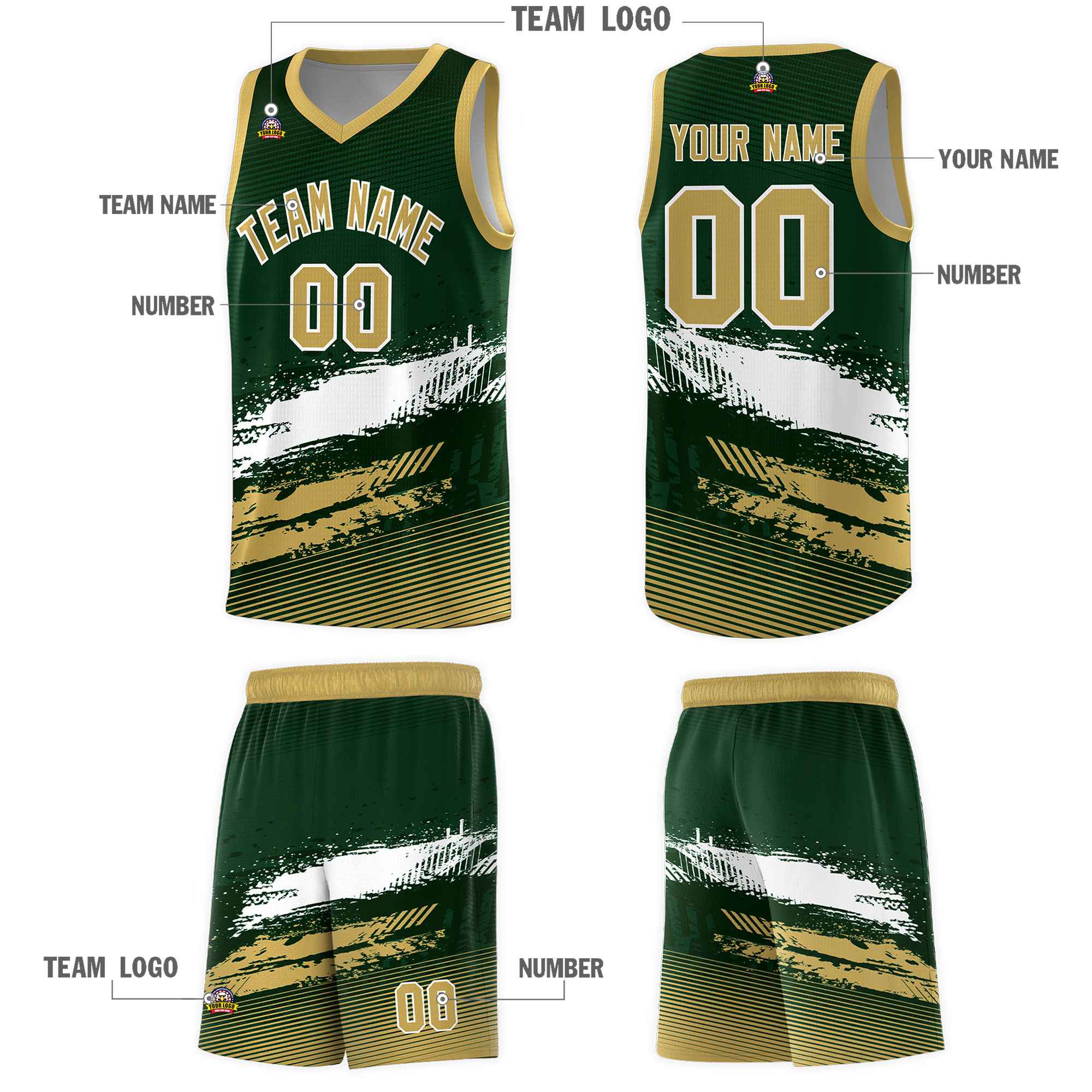 Custom Green White and Khaki Graffiti Pattern Sports Uniform Basketball Jersey