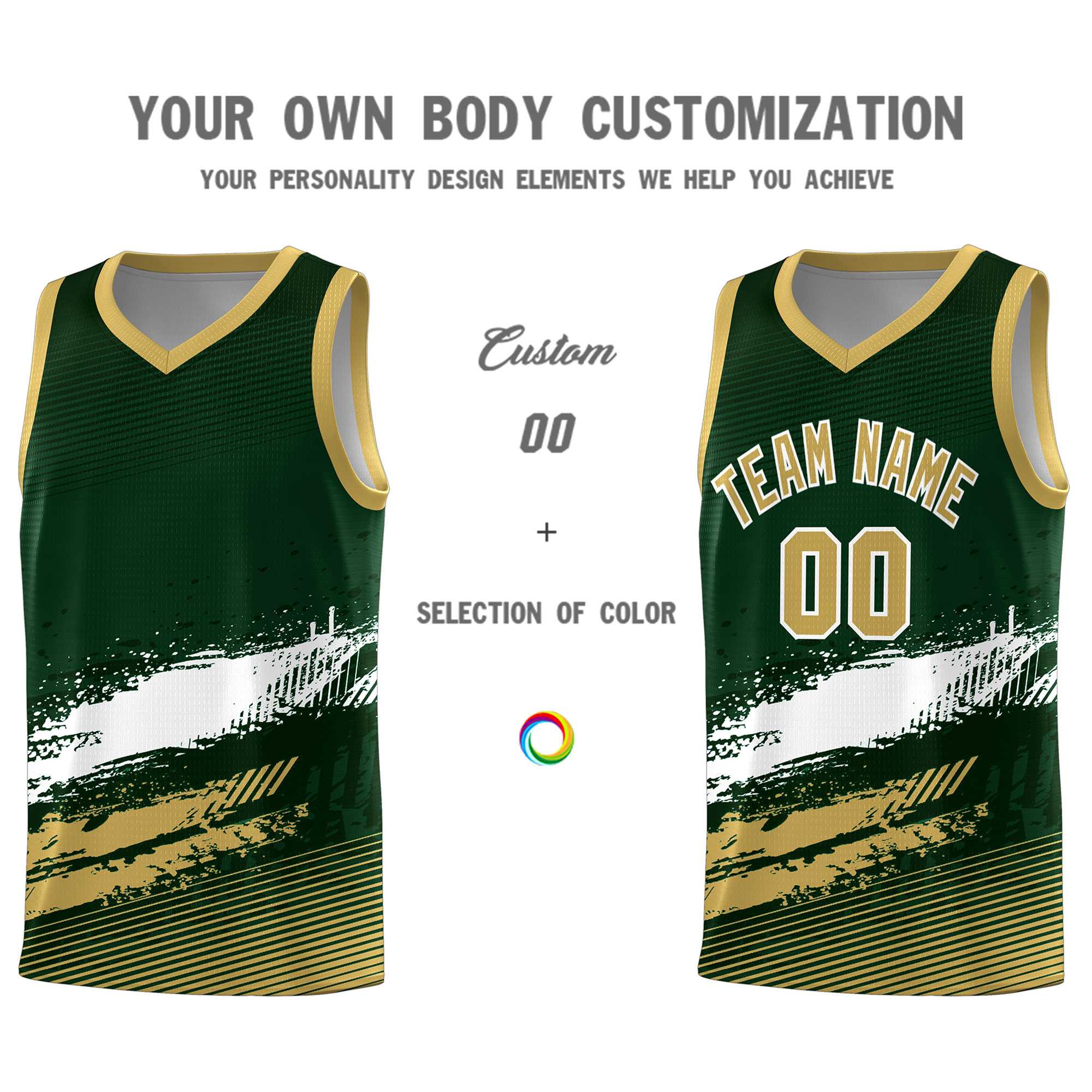 Custom Green White and Khaki Graffiti Pattern Sports Uniform Basketball Jersey