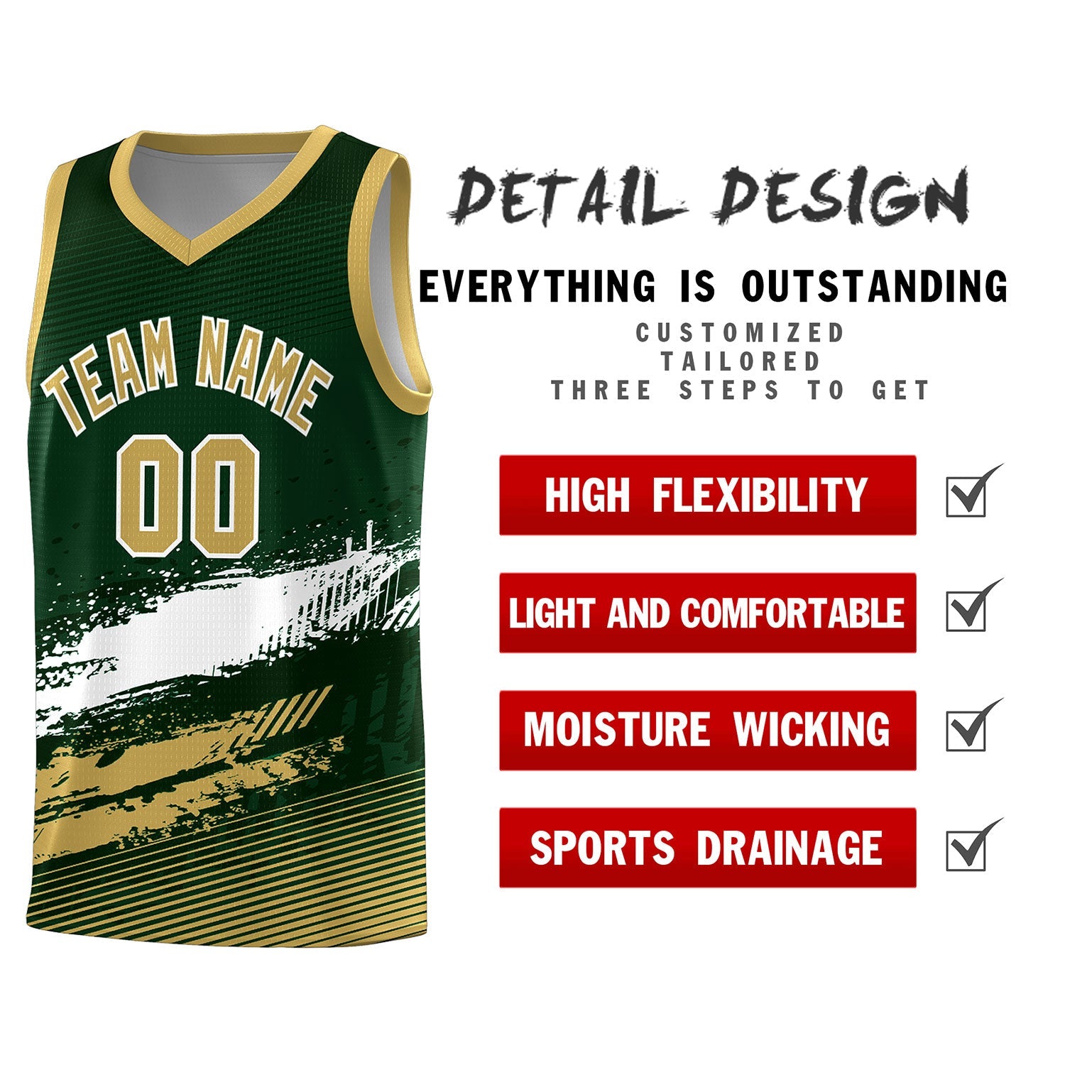 Custom Green White and Khaki Graffiti Pattern Sports Uniform Basketball Jersey