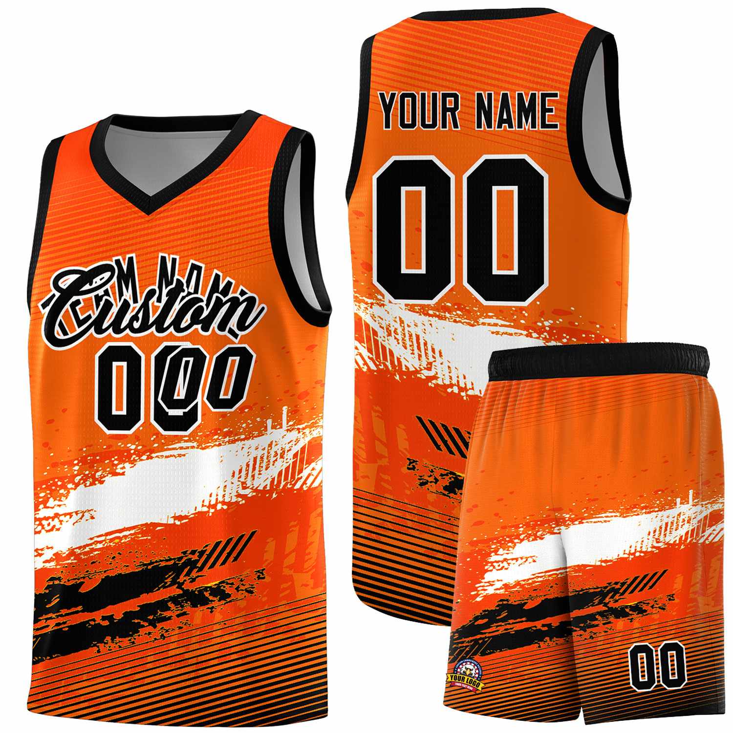 Custom Orange White and Black Graffiti Pattern Sports Uniform Basketball Jersey