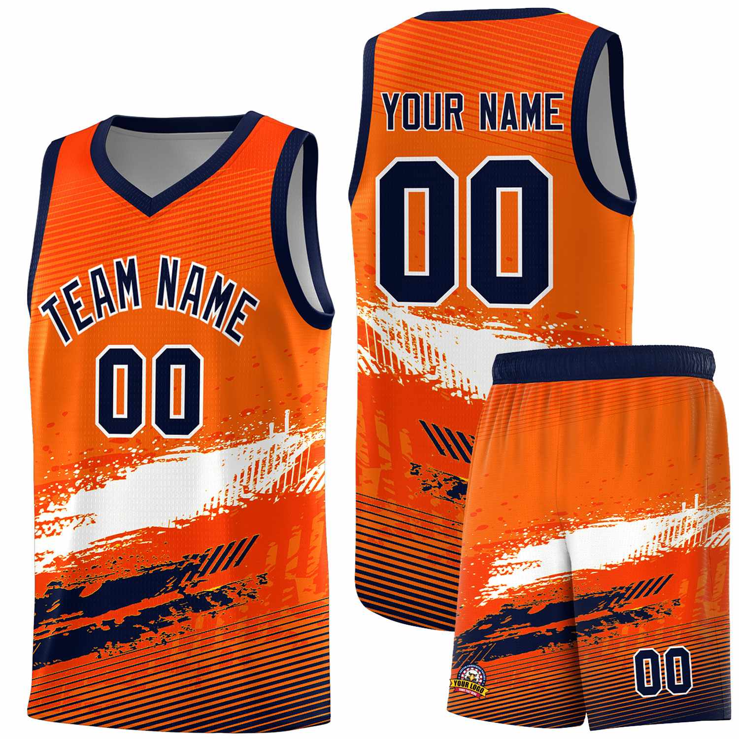 Custom Orange White and Navy Graffiti Pattern Sports Uniform Basketball Jersey