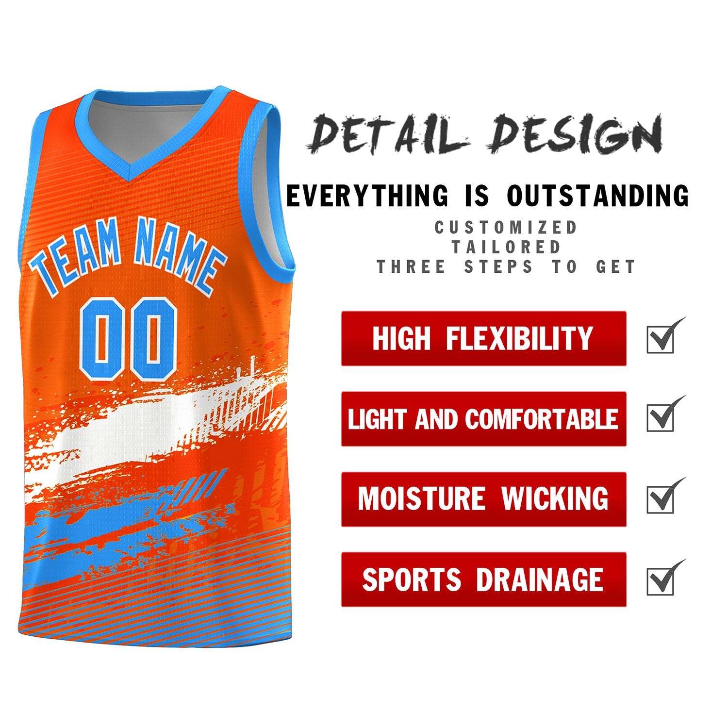 Custom Orange White and Powder Blue Graffiti Pattern Sports Uniform Basketball Jersey