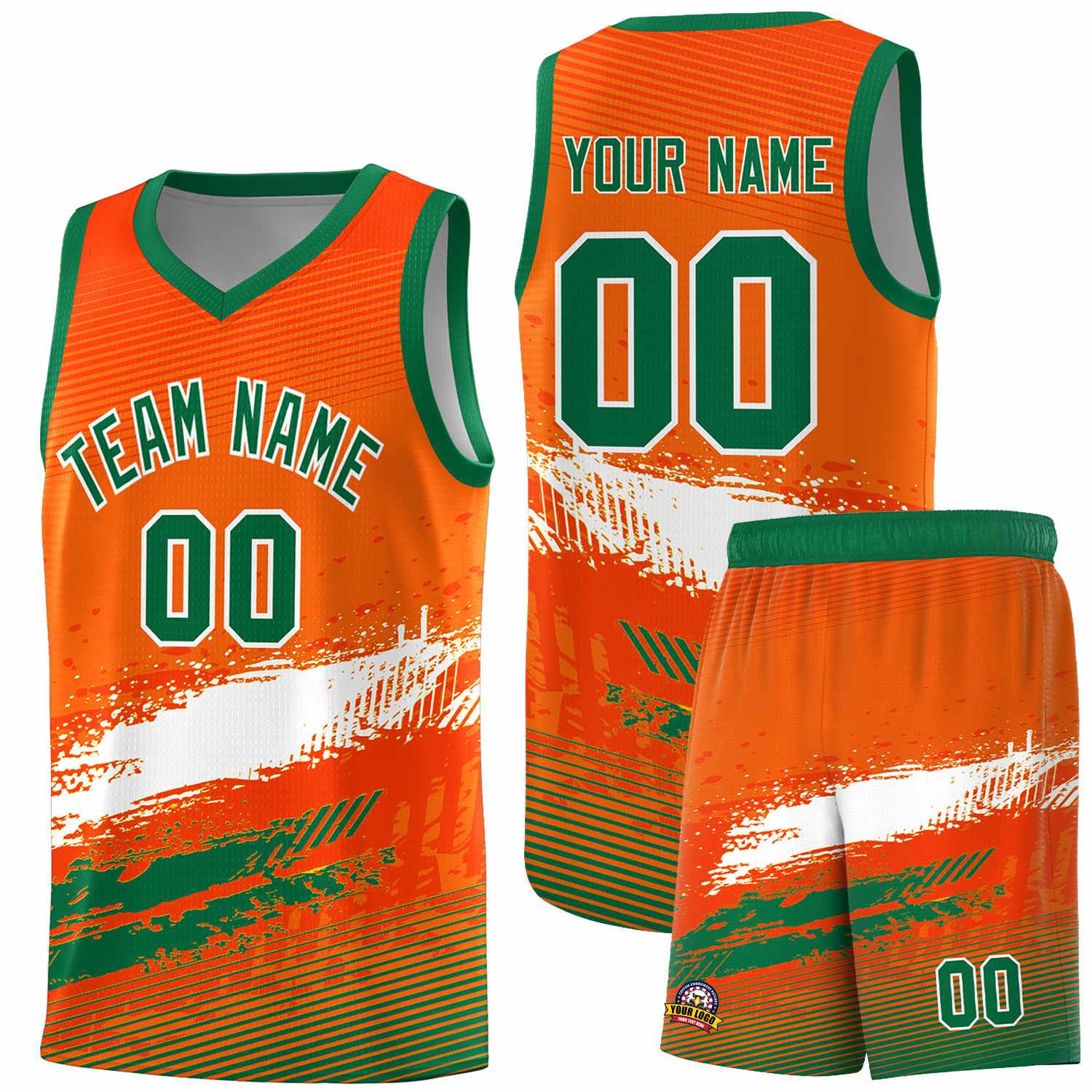 Custom Orange White and Kelly Green Graffiti Pattern Sports Uniform Basketball Jersey