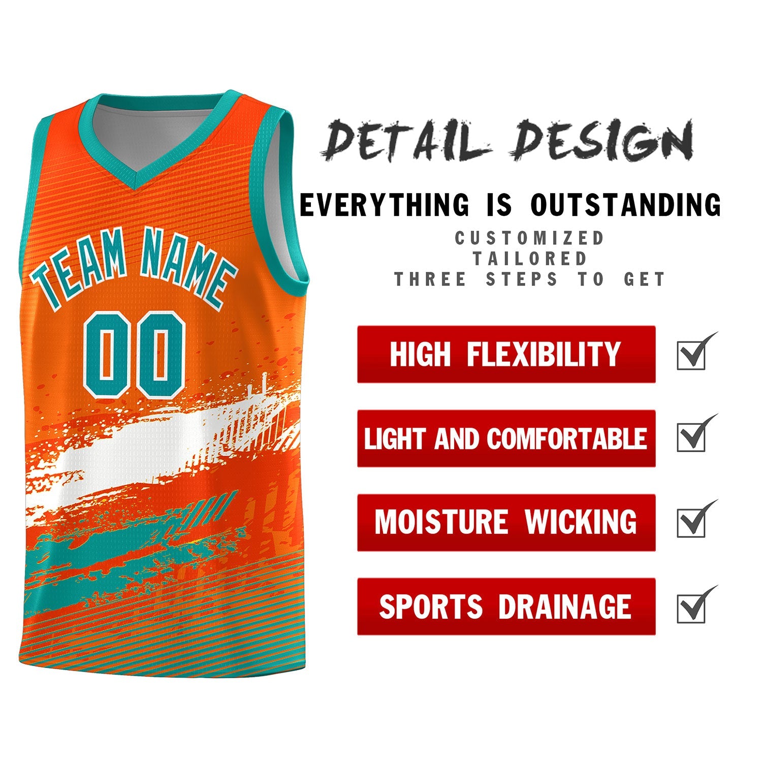 Custom Orange White and Aqua Graffiti Pattern Sports Uniform Basketball Jersey