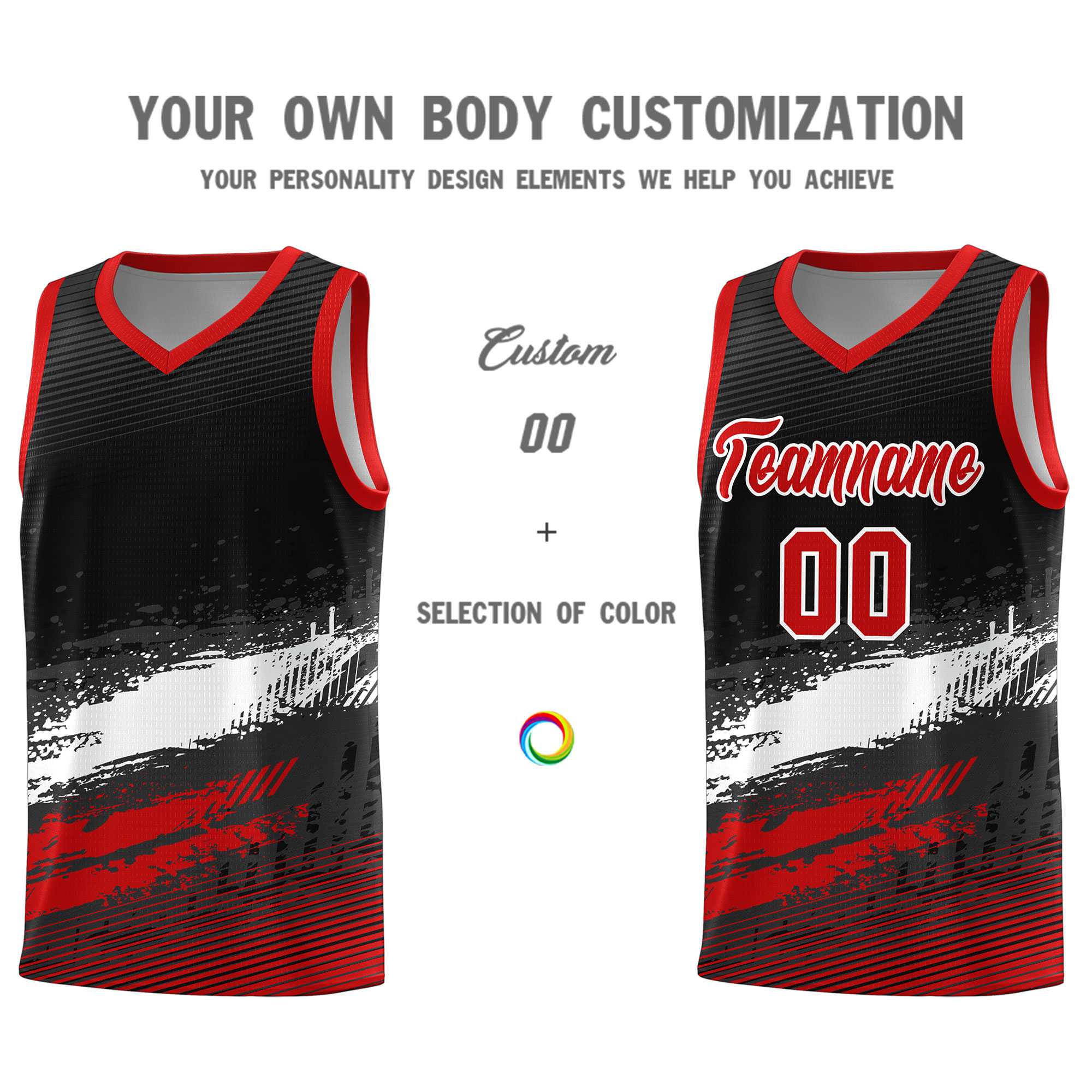 Custom Black White and Red Graffiti Pattern Sports Uniform Basketball Jersey