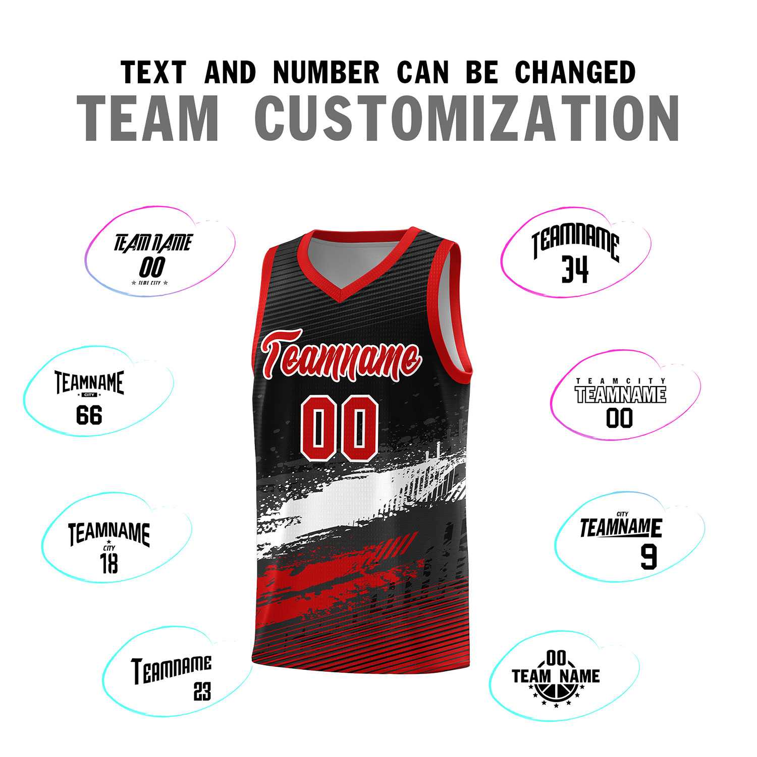 Custom Black White and Red Graffiti Pattern Sports Uniform Basketball Jersey