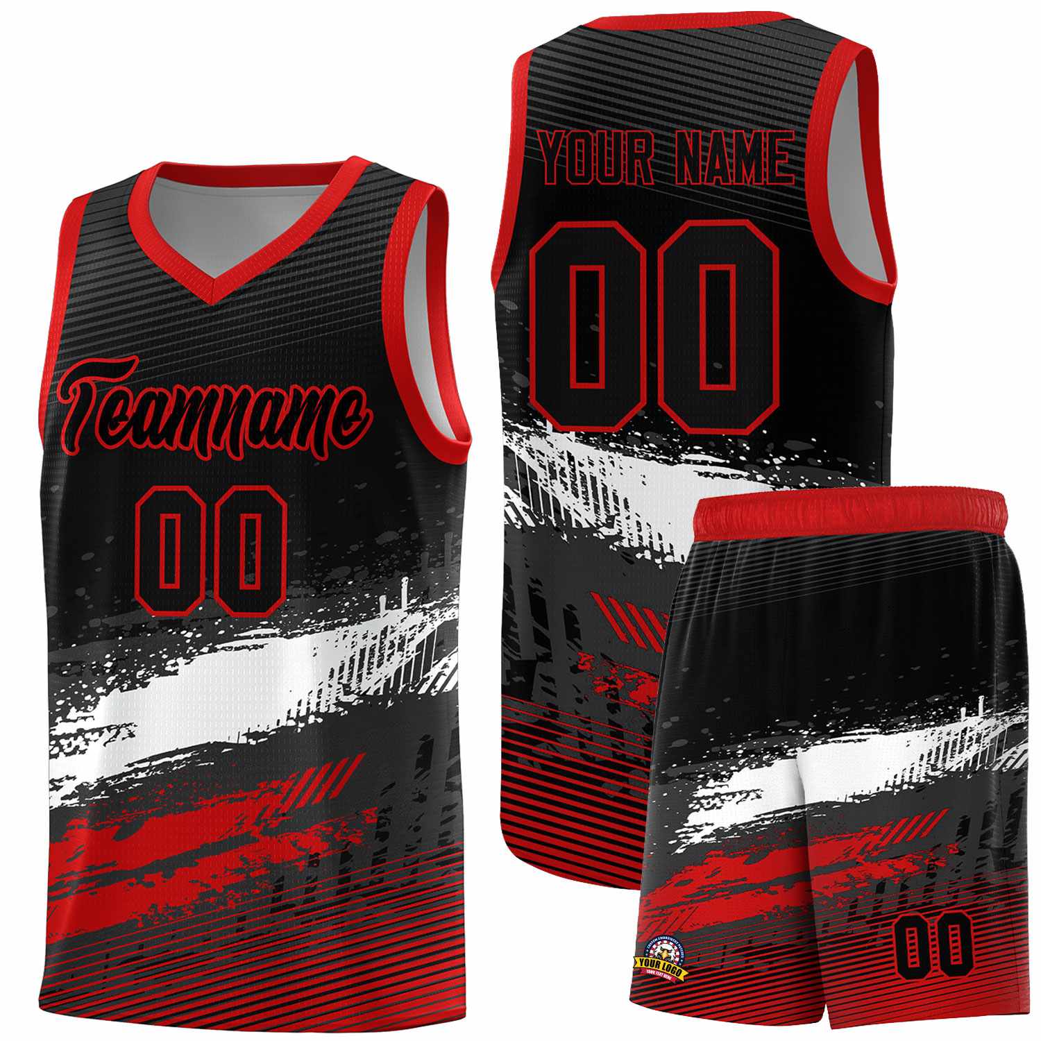 Custom Black White and Red Graffiti Pattern Sports Uniform Basketball Jersey