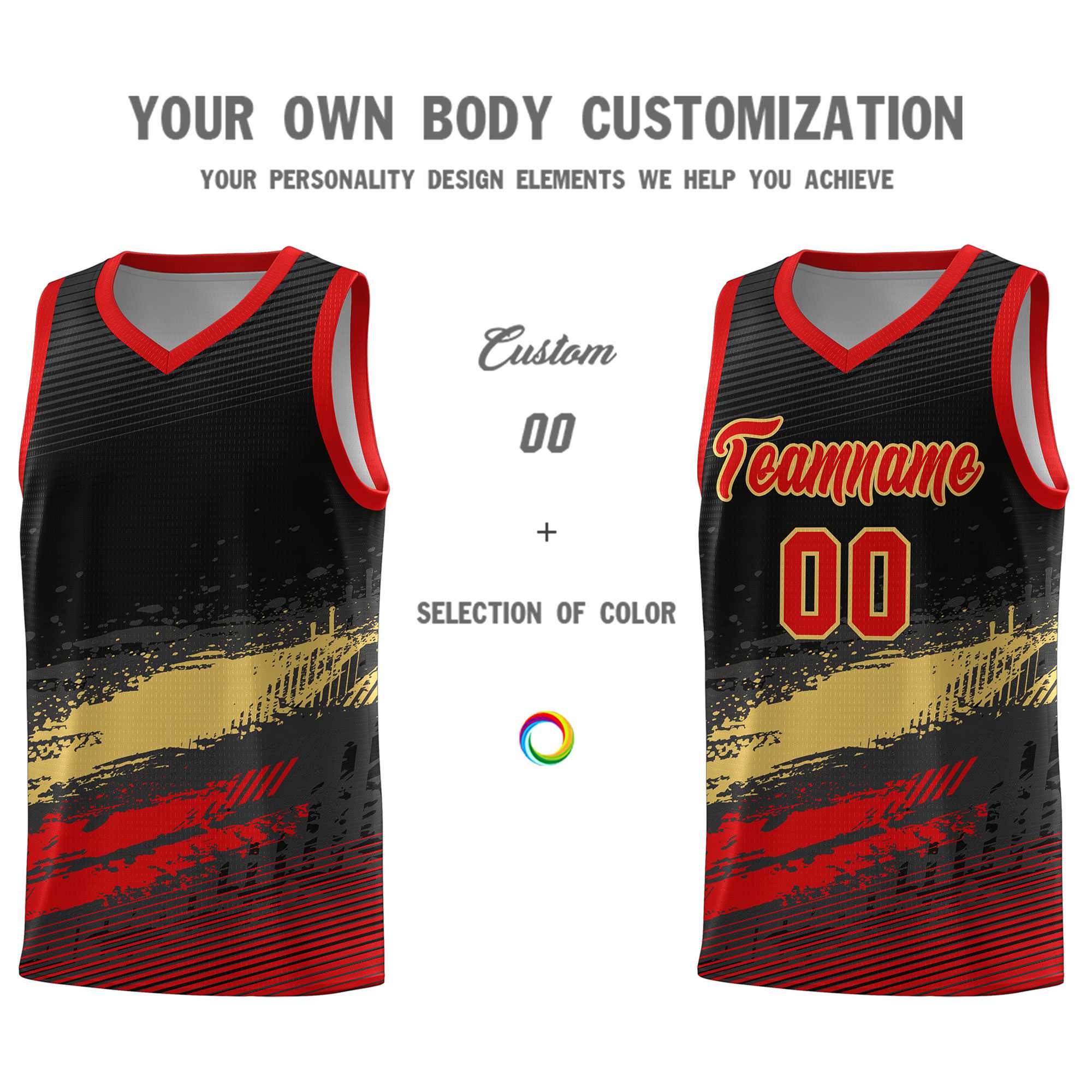 Custom Black Khaki and Red Graffiti Pattern Sports Uniform Basketball Jersey