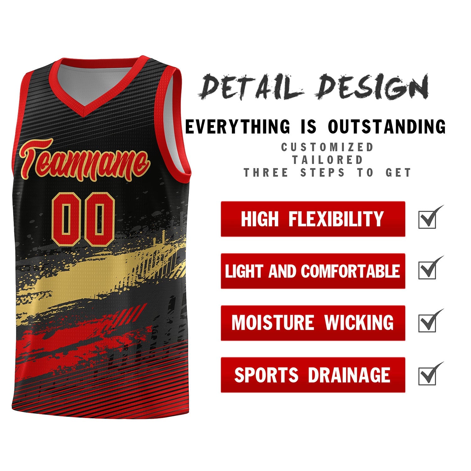 Custom Black Khaki and Red Graffiti Pattern Sports Uniform Basketball Jersey