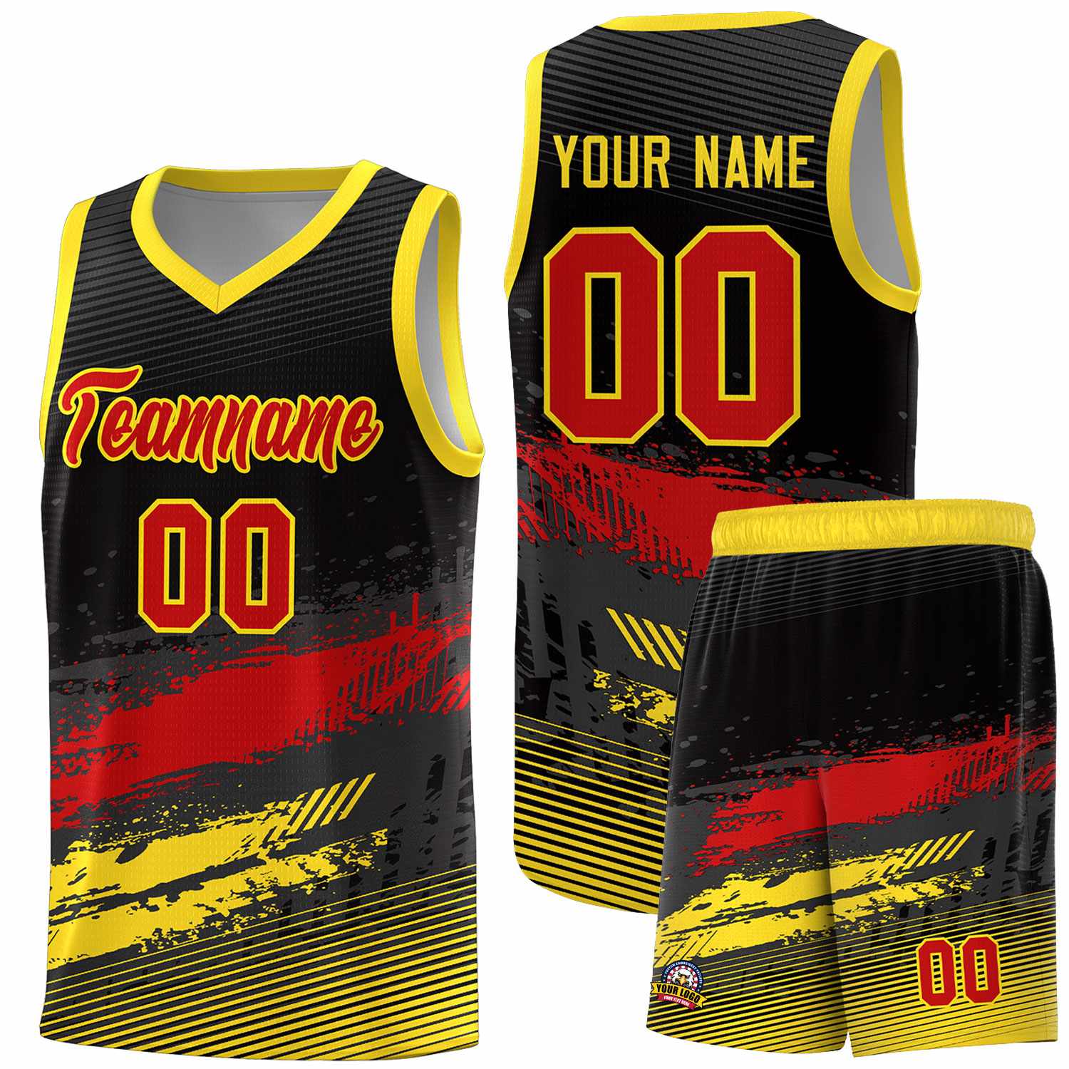 Custom Black Red and Gold Graffiti Pattern Sports Uniform Basketball Jersey