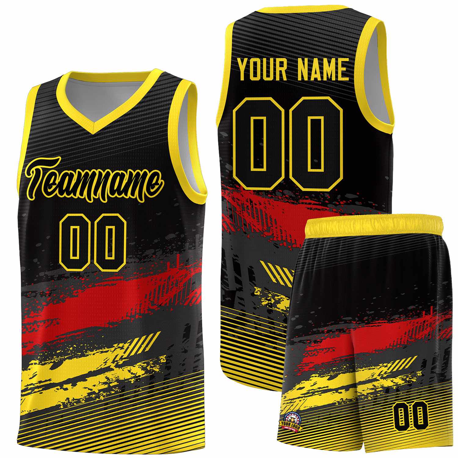 Custom Black Red and Gold Graffiti Pattern Sports Uniform Basketball Jersey