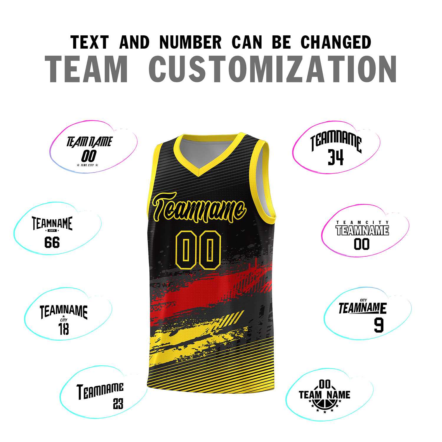 Custom Black Red and Gold Graffiti Pattern Sports Uniform Basketball Jersey