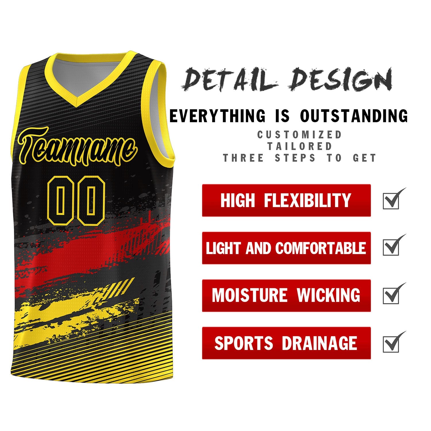 Custom Black Red and Gold Graffiti Pattern Sports Uniform Basketball Jersey