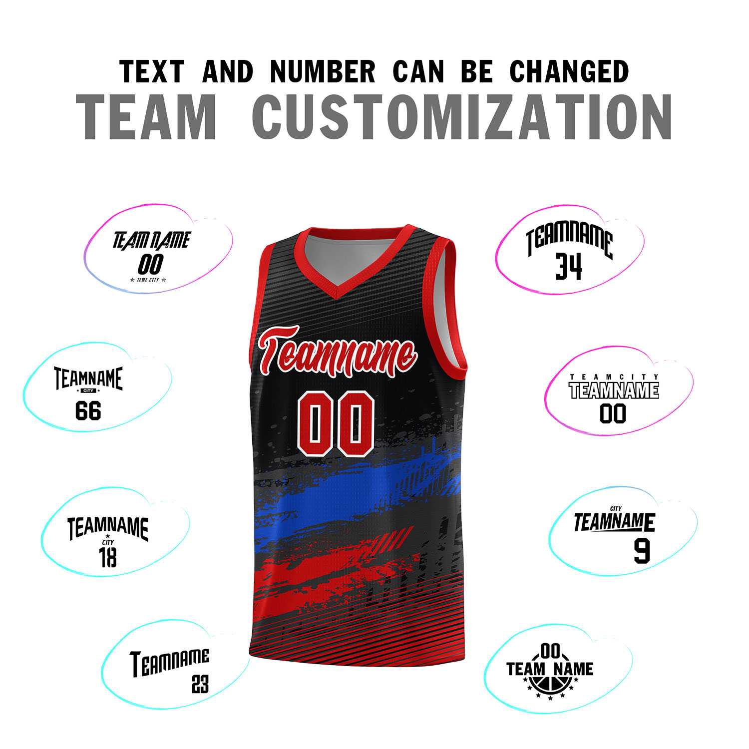 Custom Black Royal and Red Graffiti Pattern Sports Uniform Basketball Jersey