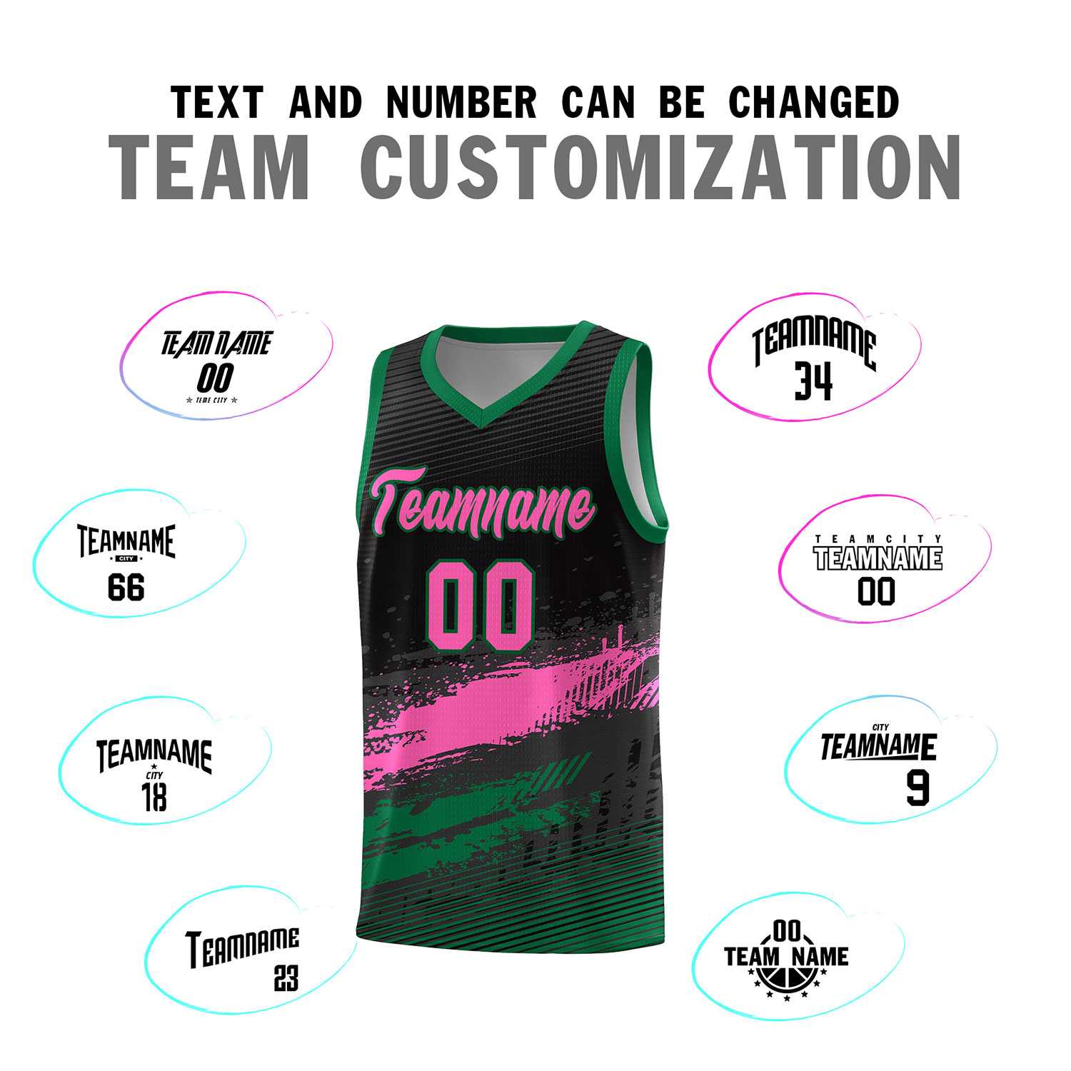 Custom Black Pink and Kelly Green Graffiti Pattern Sports Uniform Basketball Jersey