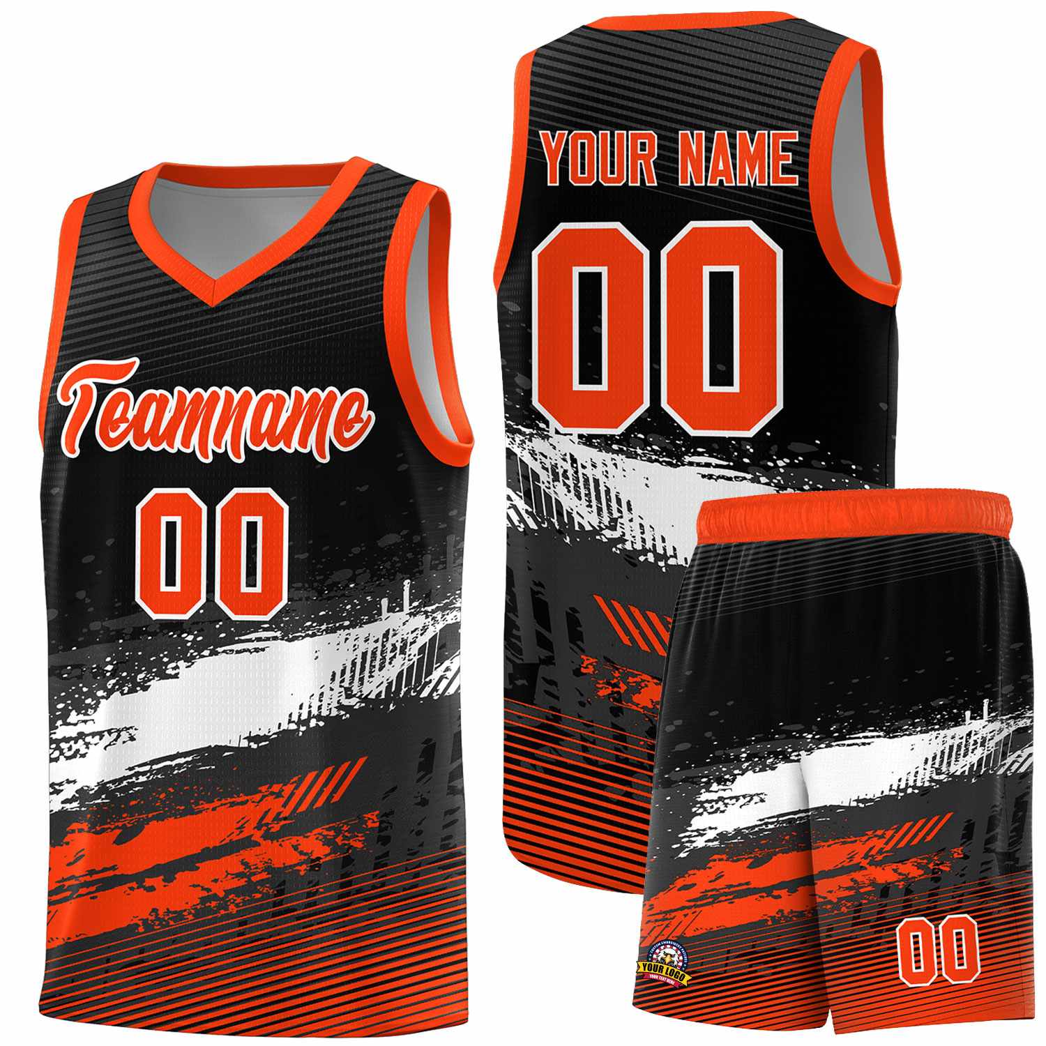 Custom Black White and Orange Graffiti Pattern Sports Uniform Basketball Jersey