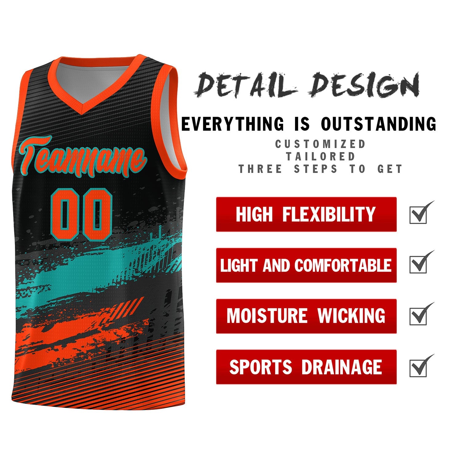 Custom Black Aqua and Orange Graffiti Pattern Sports Uniform Basketball Jersey