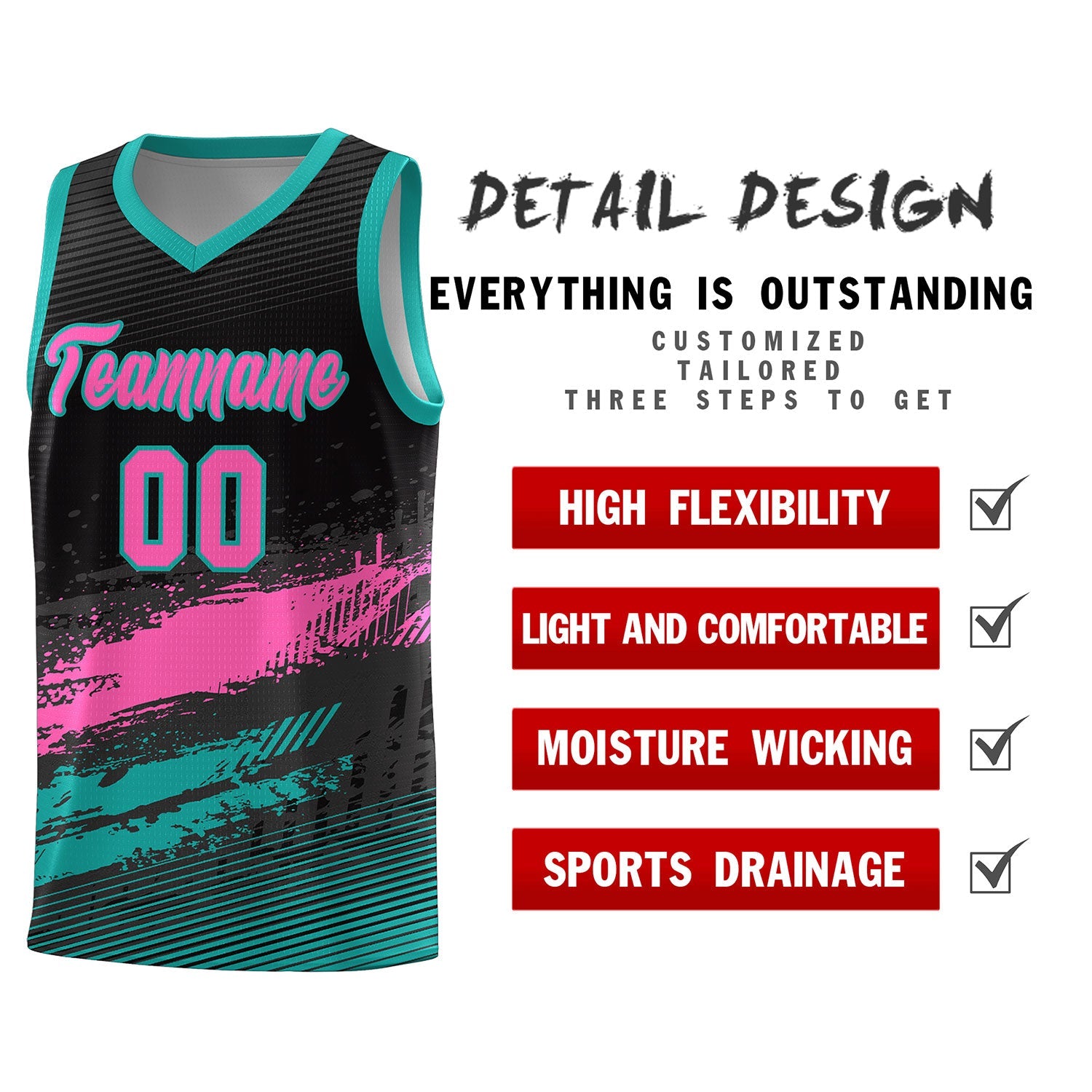 Custom Black Pink and Aqua Graffiti Pattern Sports Uniform Basketball Jersey