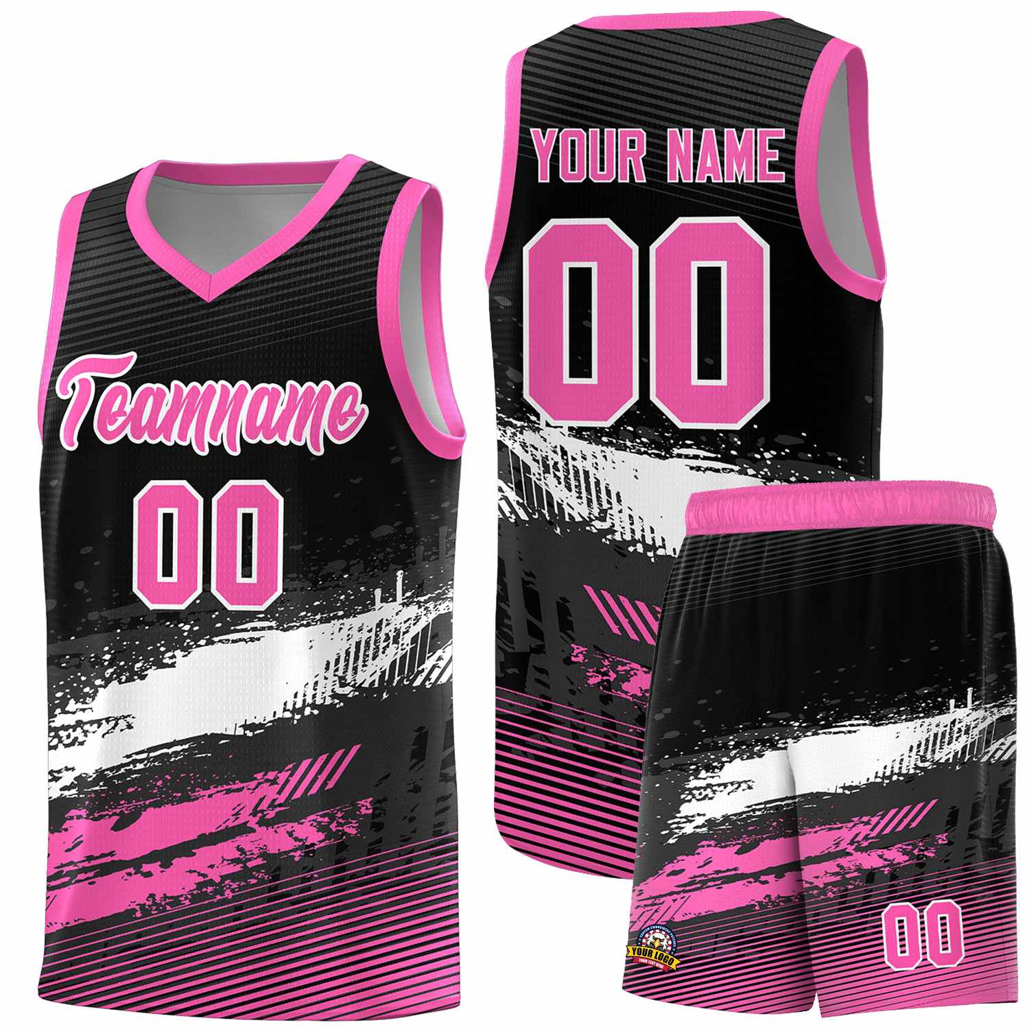 Custom Black White and Pink Graffiti Pattern Sports Uniform Basketball Jersey