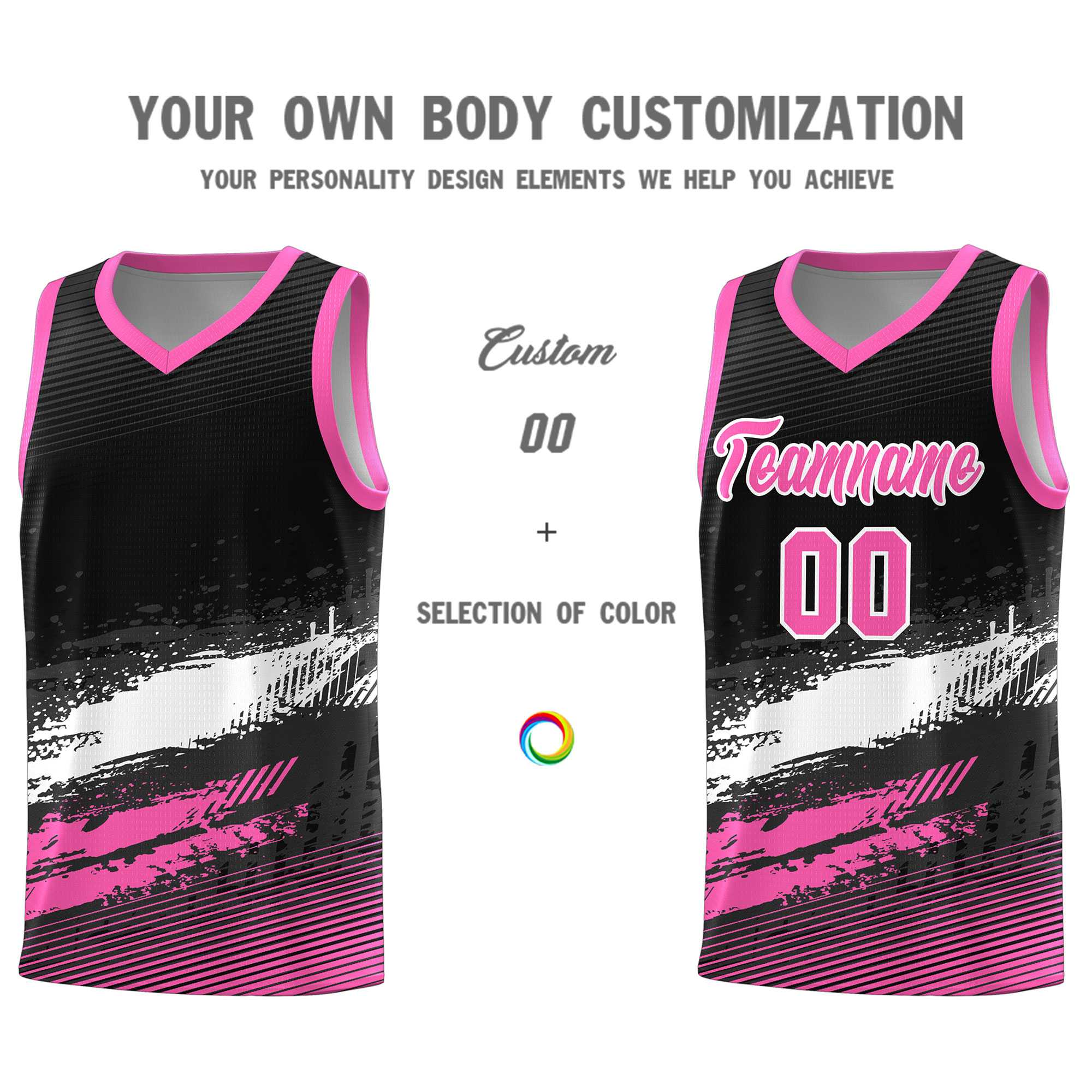 Custom Black White and Pink Graffiti Pattern Sports Uniform Basketball Jersey